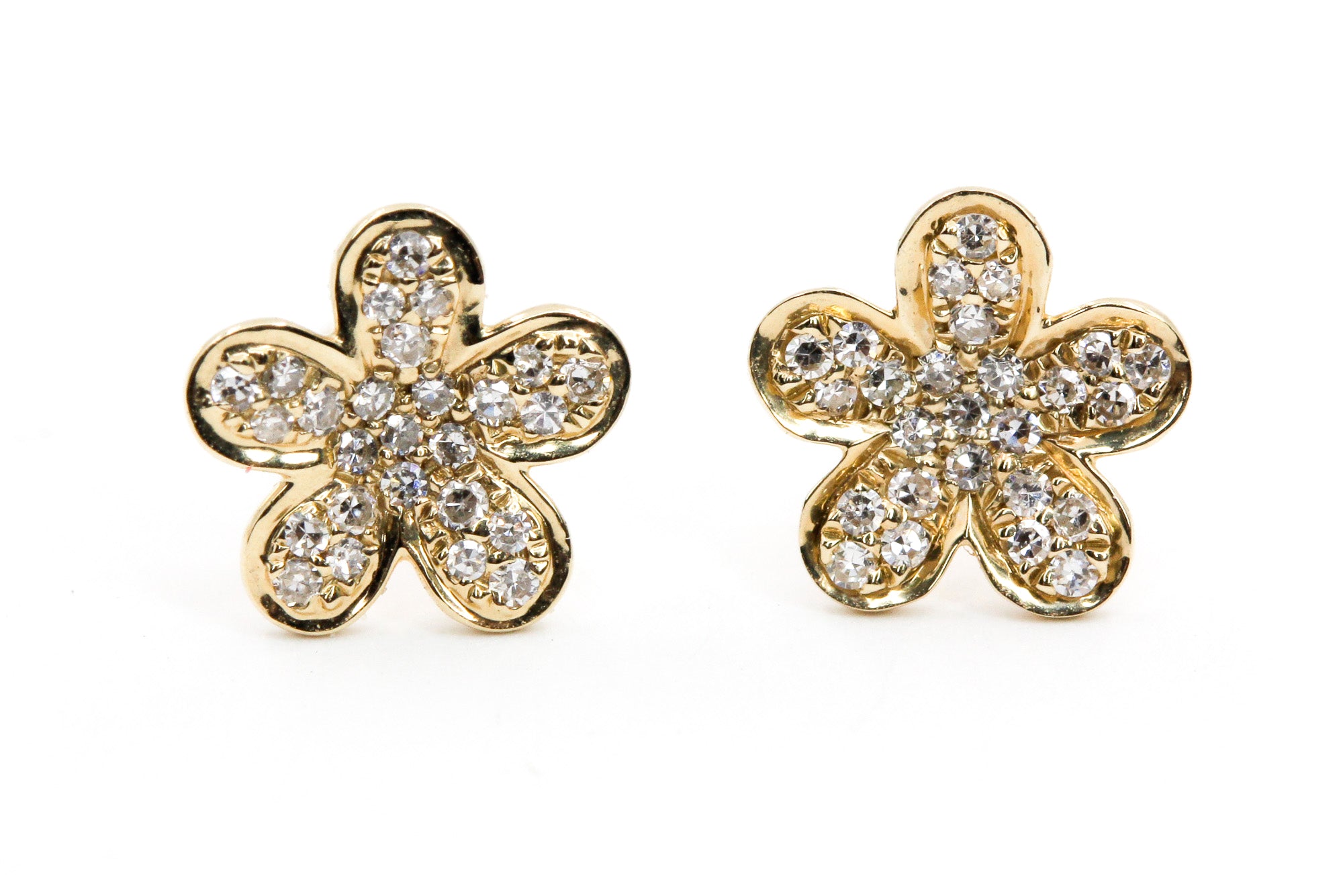 Diamond Flower Stud Earrings - 14k Yellow Gold - 0.16ctw
