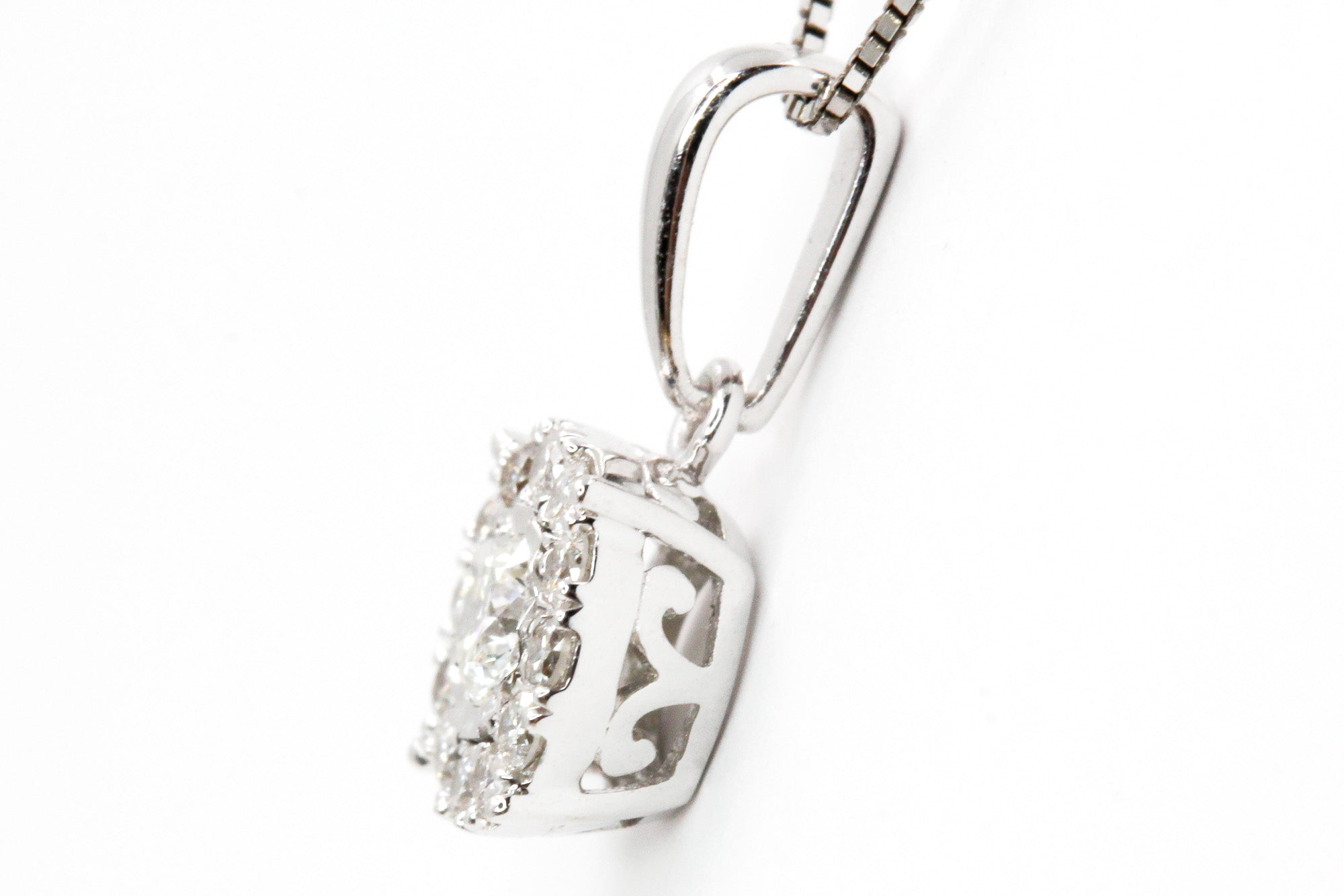 Diamond Halo Pendant Necklace - 14k White Gold - 0.19ctw