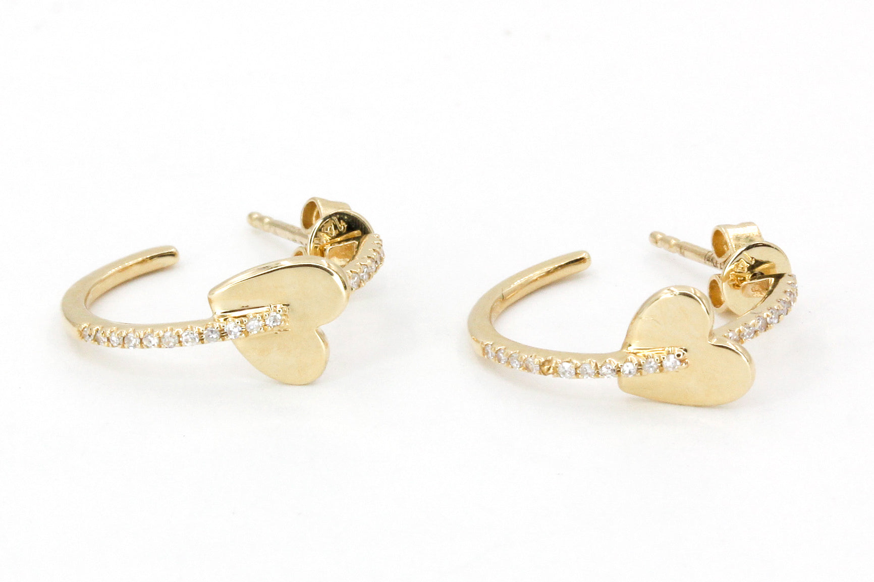 Diamond Heart Huggie Earrings - 14k Yellow Gold - 0.40ctw