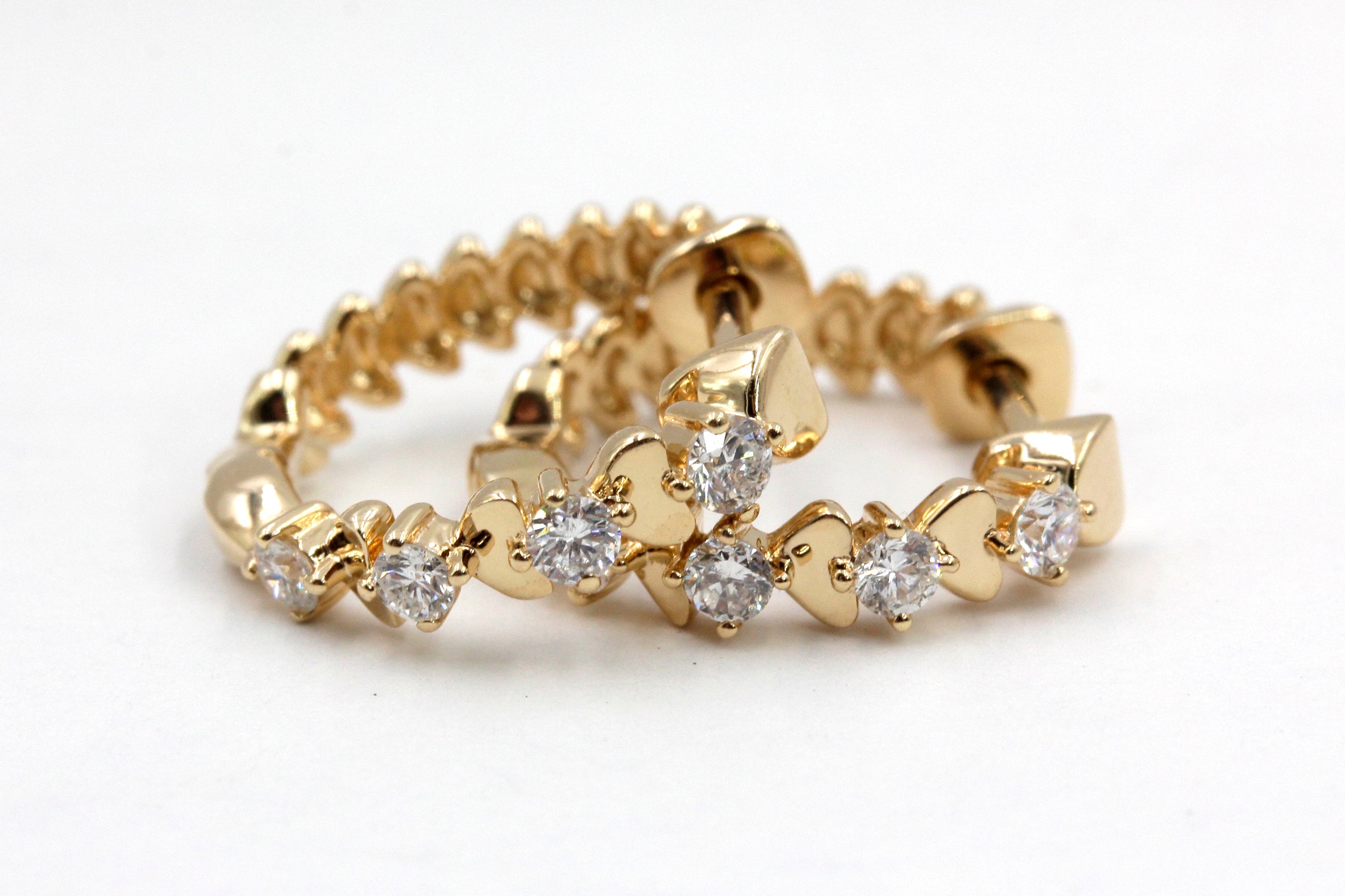 Diamond Heart Huggie Earrings - 14k Yellow Gold - 14mm - 0.25ctw