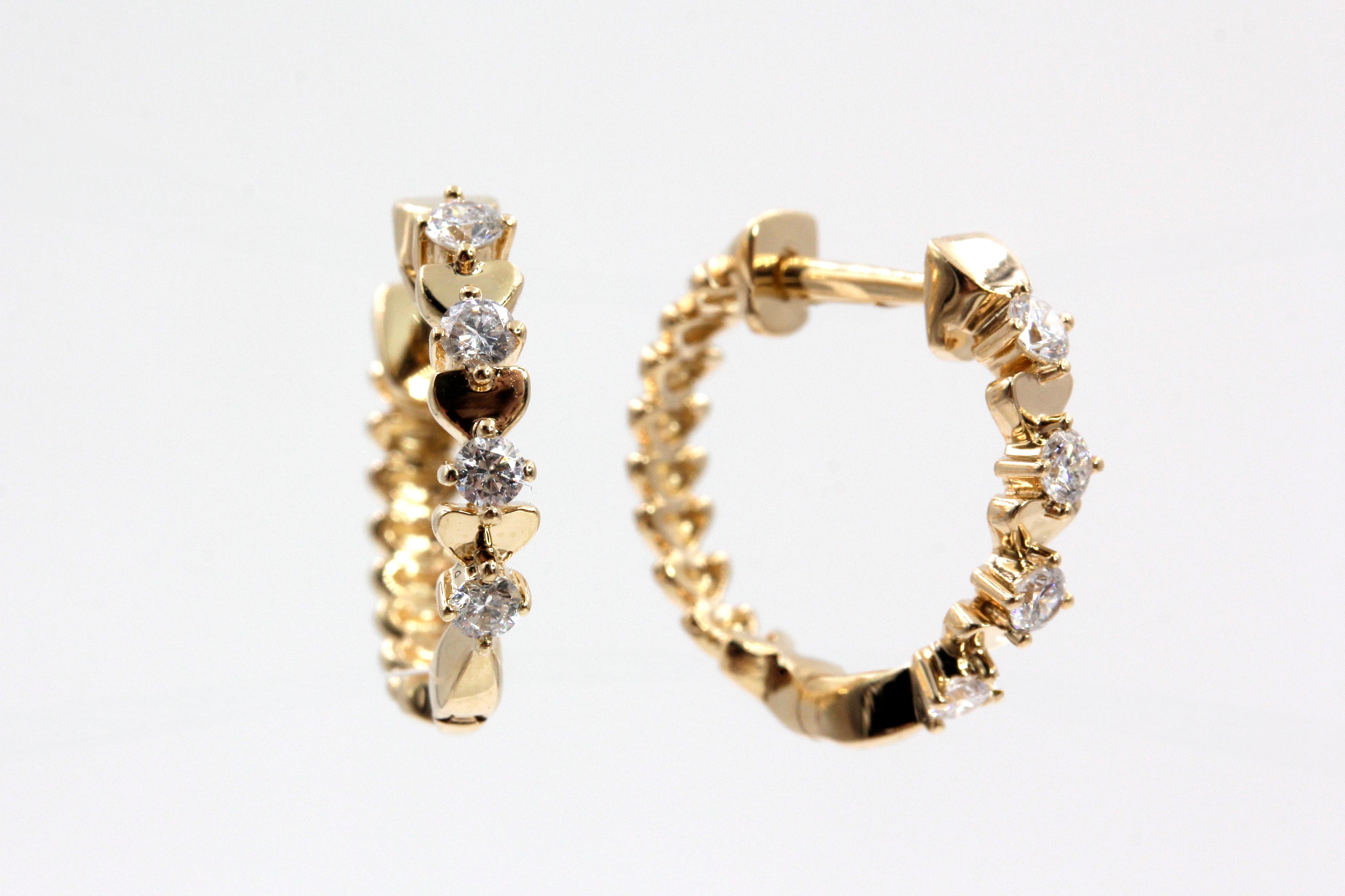 Diamond Heart Huggie Earrings - 14k Yellow Gold - 14mm - 0.25ctw