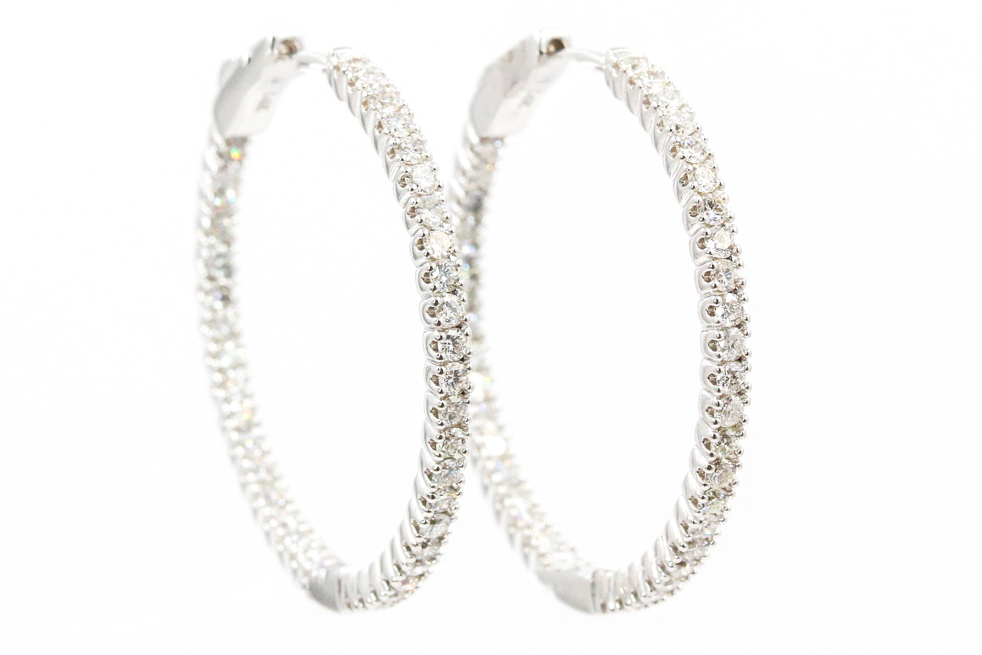 Diamond Hoop Earrings - 14k White Gold - 1.42ctw