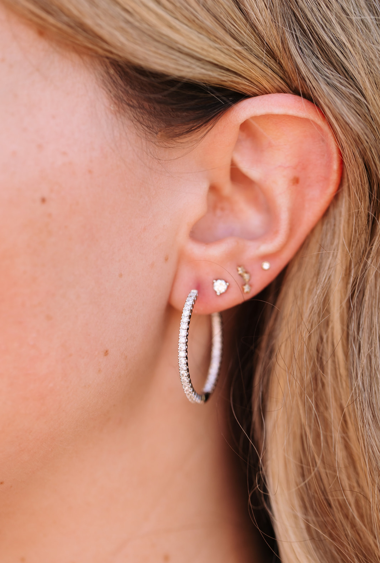 Diamond Hoop Earrings - 14k White Gold - 1.42ctw
