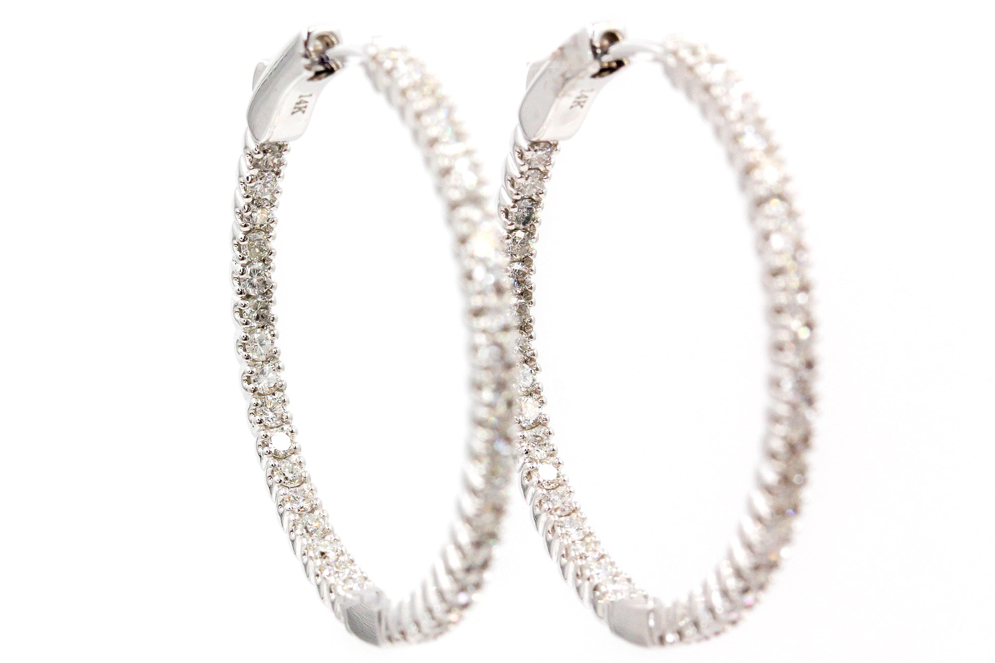 Diamond Hoop Earrings - 14k White Gold - 1.42ctw