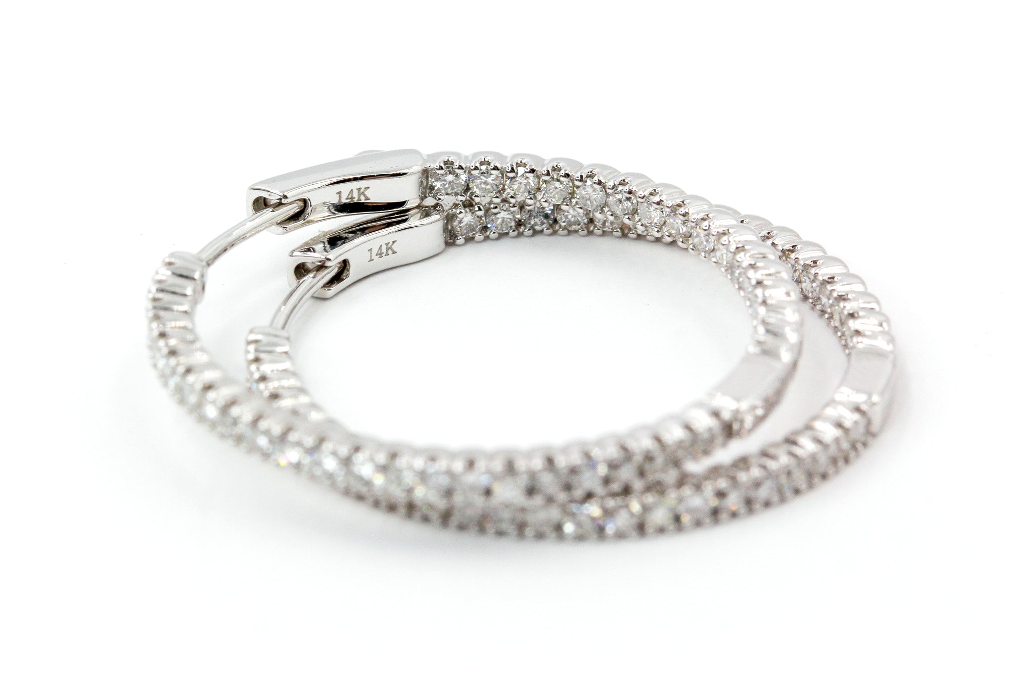 Diamond Hoop Earrings - 14k White Gold - 1.42ctw