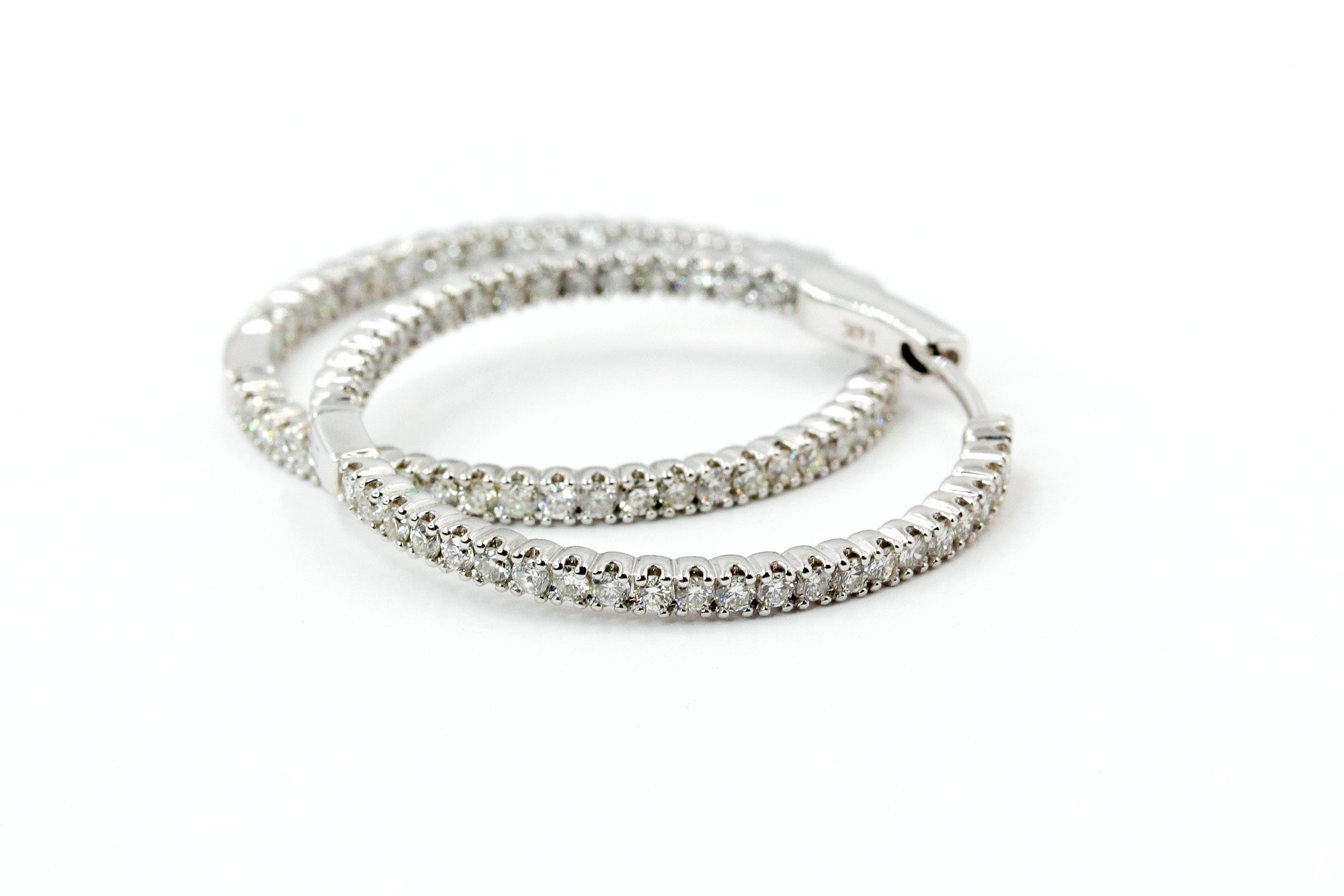 Diamond Hoop Earrings - 14k White Gold - 1.42ctw