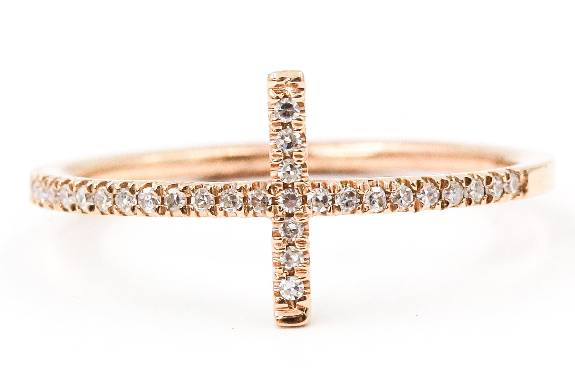 Diamond Horizonal Cross Ring - 14k Rose Gold - 0.12ctw
