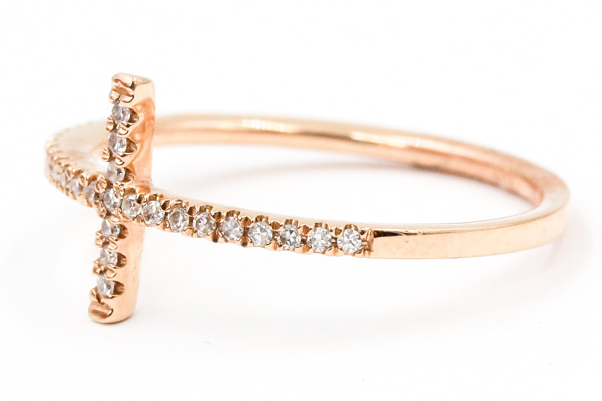 Diamond Horizonal Cross Ring - 14k Rose Gold - 0.12ctw
