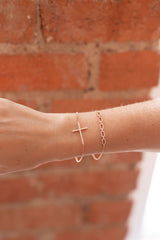 Diamond Horizontal Cross Bracelet - 14k Rose Gold - 0.22ctw