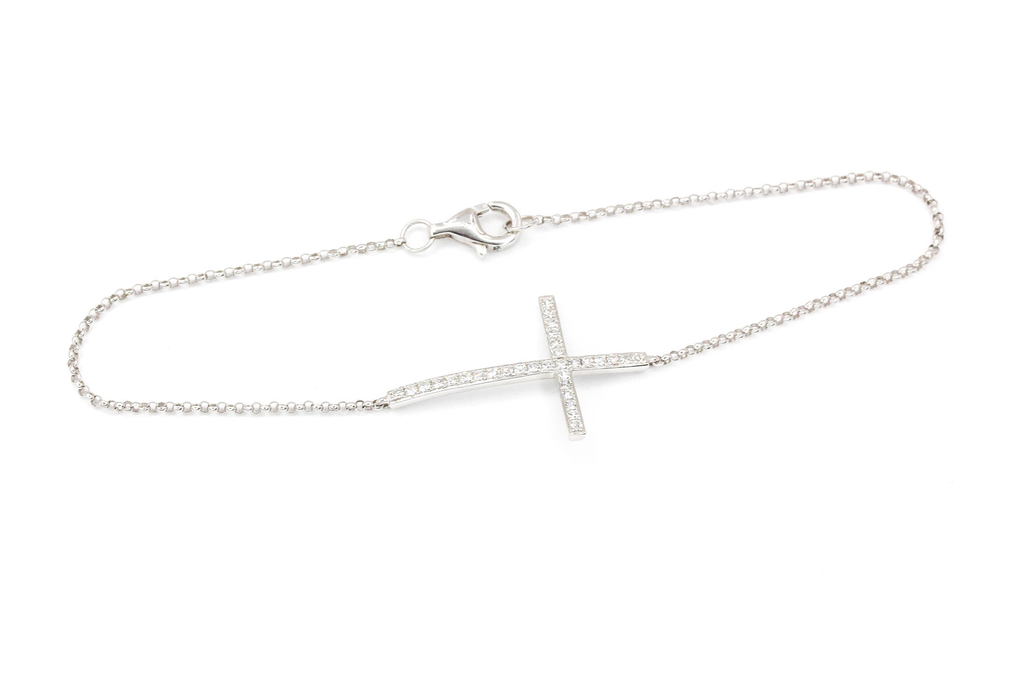 Diamond Horizontal Cross Bracelet - 14k White Gold - 0.22ctw