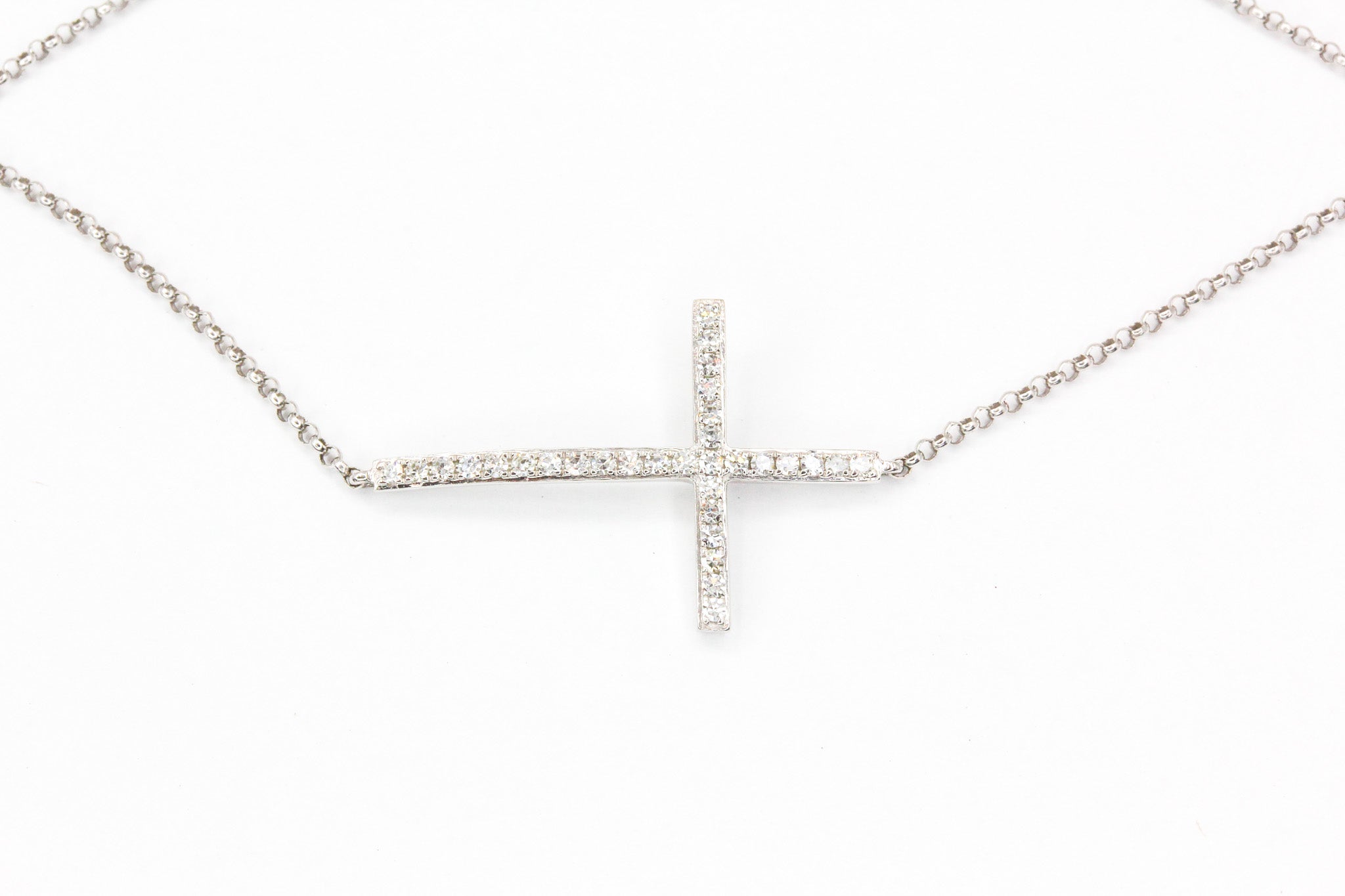 Diamond Horizontal Cross Bracelet - 14k White Gold - 0.22ctw