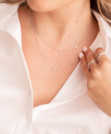 Diamond Horizontal Cross Necklace - 14k White Gold - 0.10ctw