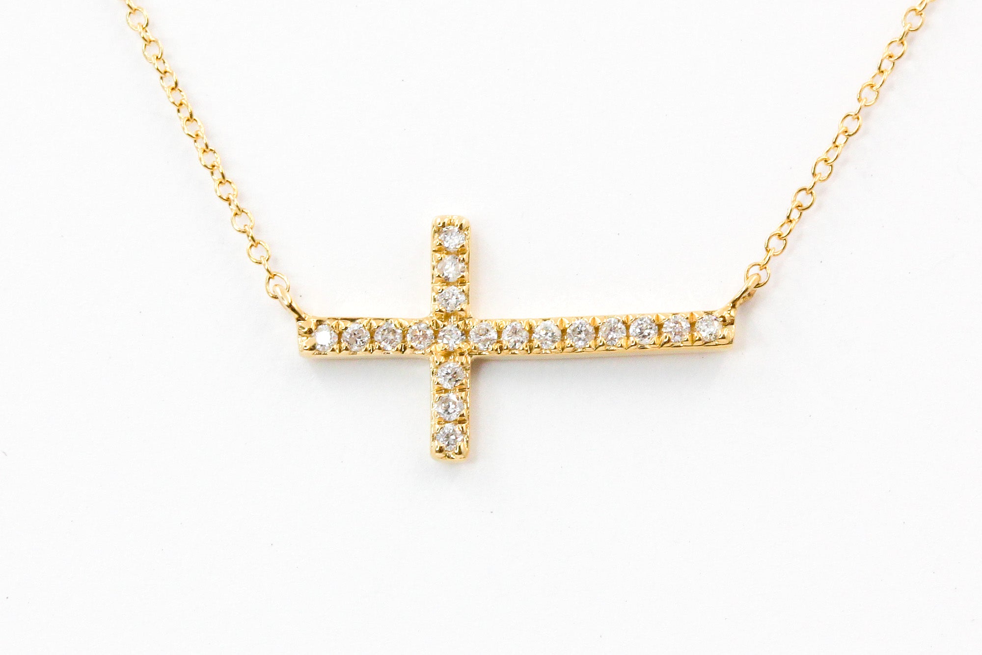 Diamond Horizontal Cross Necklace - 14k Yellow Gold - 0.10ctw