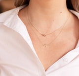 Diamond Horizontal Cross Necklace - 14k Yellow Gold - 0.10ctw