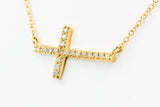Diamond Horizontal Cross Necklace - 14k Yellow Gold - 0.10ctw