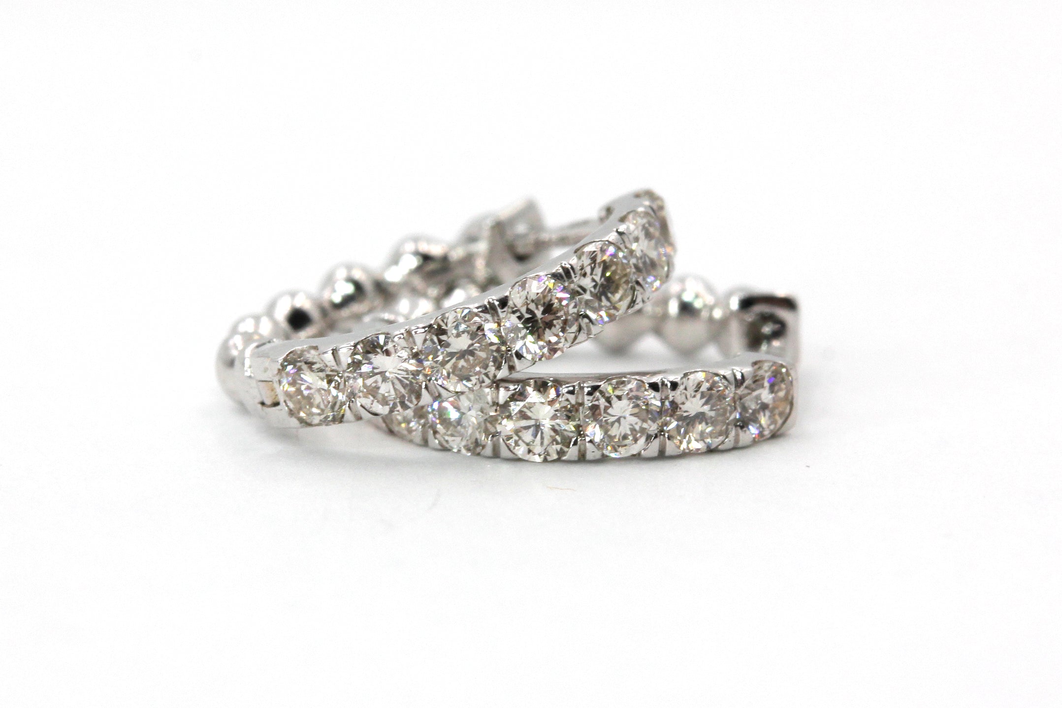 Diamond Huggie Earrings - 14k White Gold - 12mm - 0.14ctw