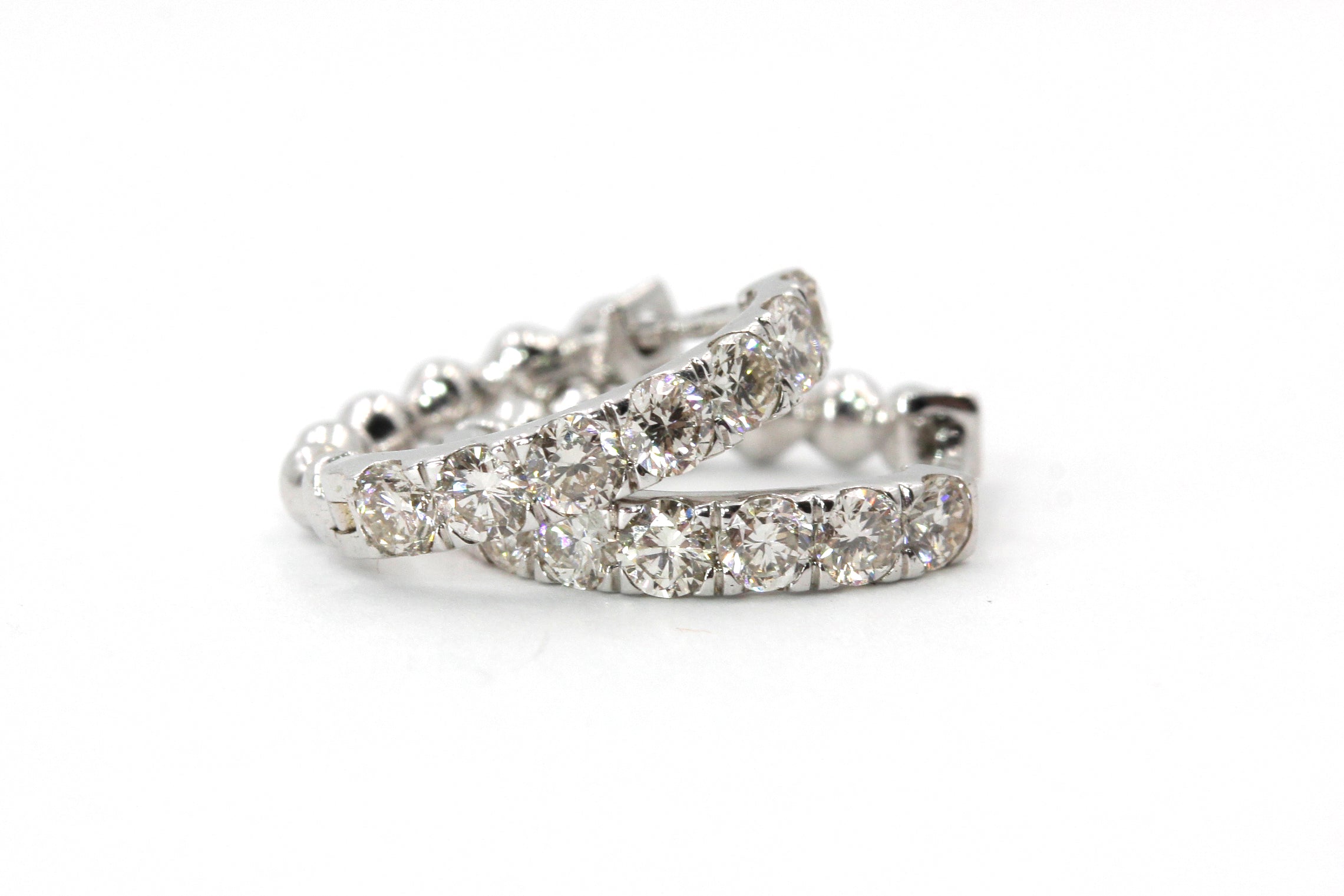 Diamond Huggie Earrings - 14k White Gold - 12mm - 0.14ctw