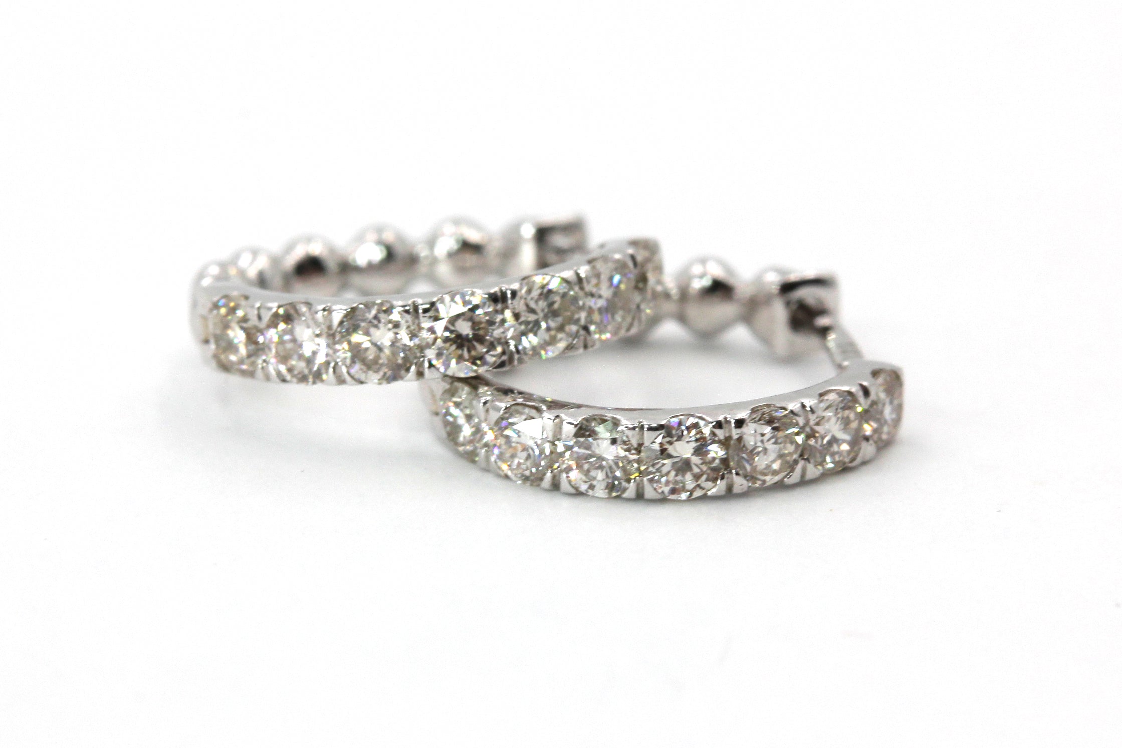 Diamond Huggie Earrings - 14k White Gold - 12mm - 0.14ctw