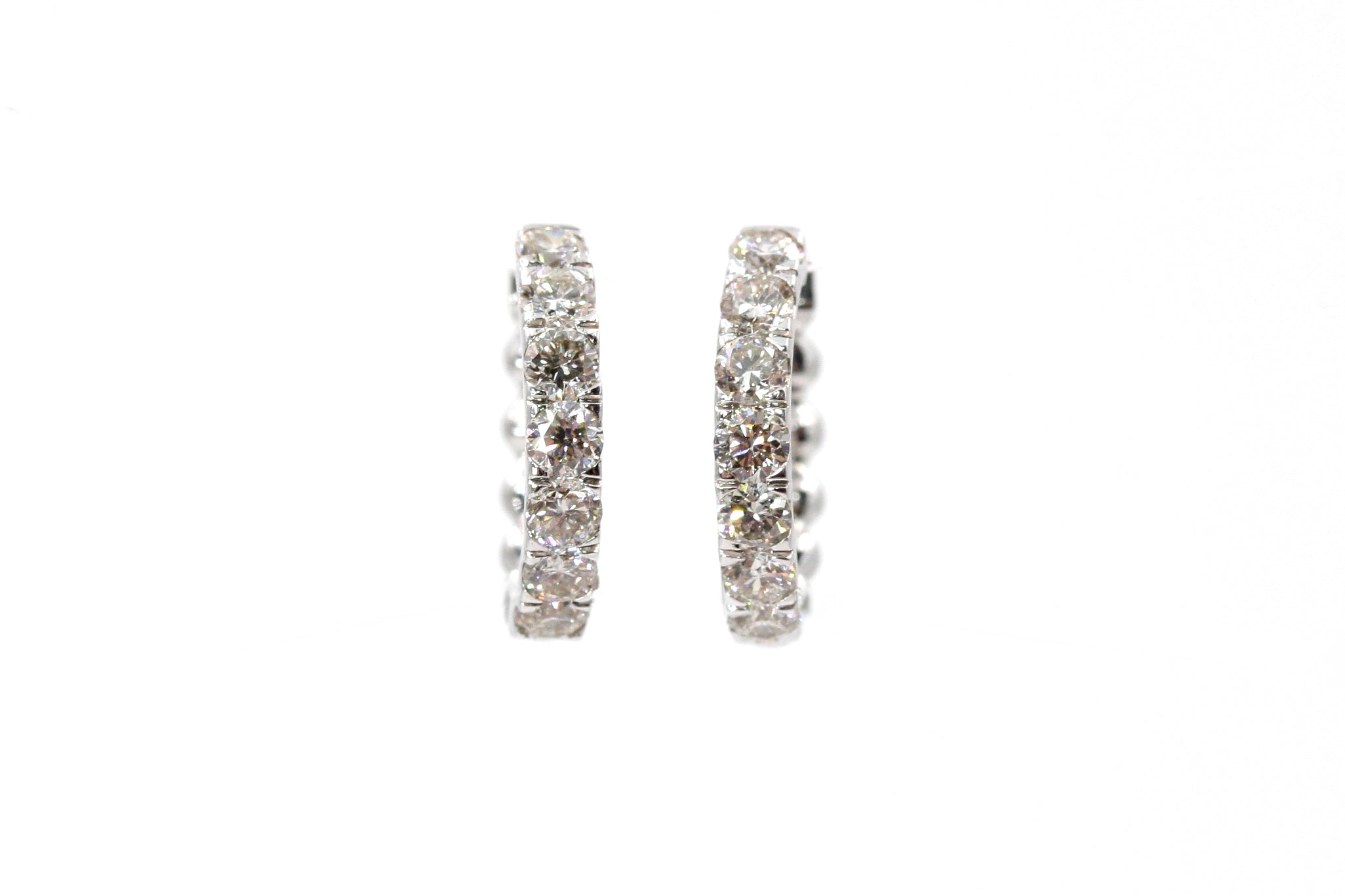Diamond Huggie Earrings - 14k White Gold - 12mm - 0.14ctw