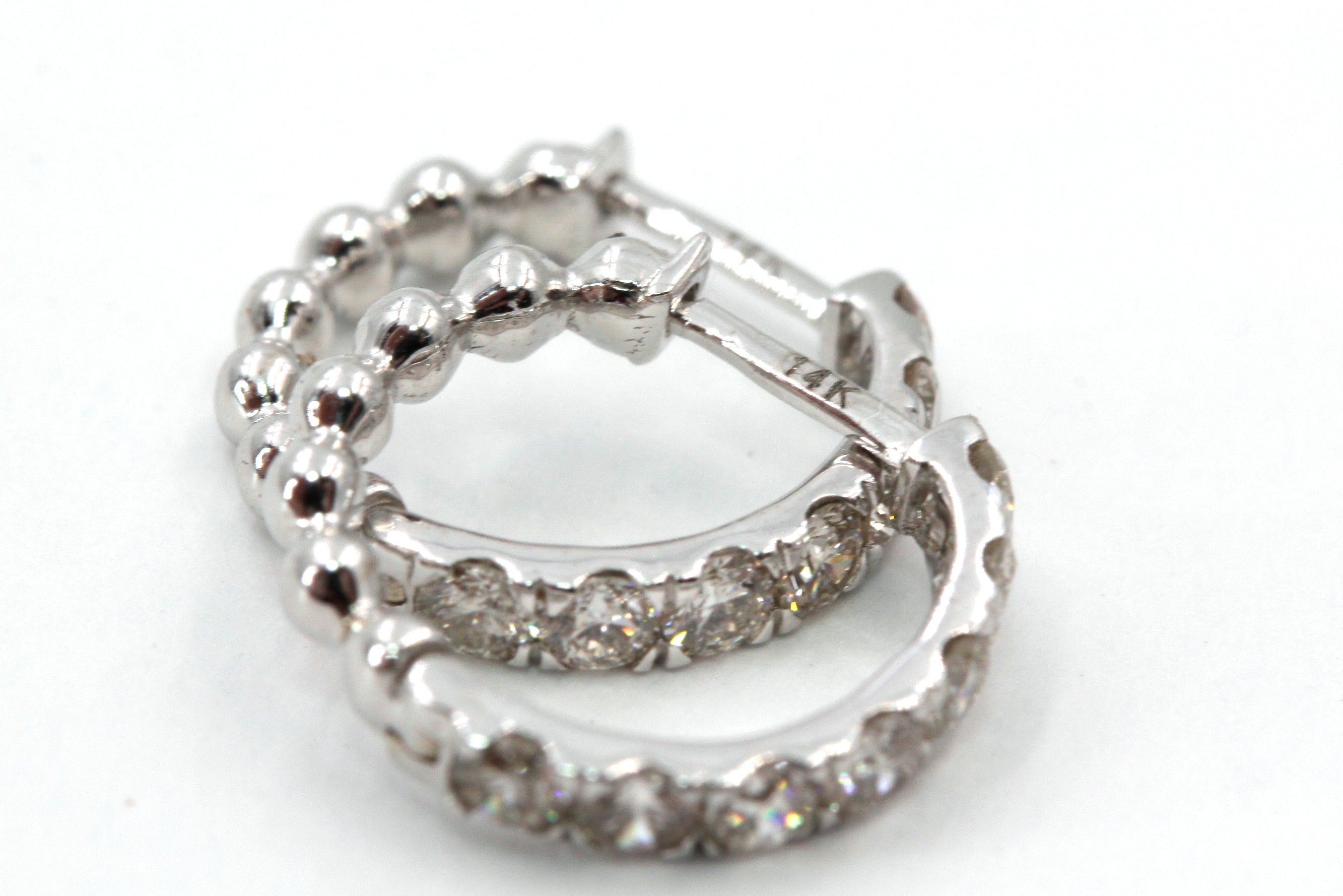 Diamond Huggie Earrings - 14k White Gold - 12mm - 0.14ctw
