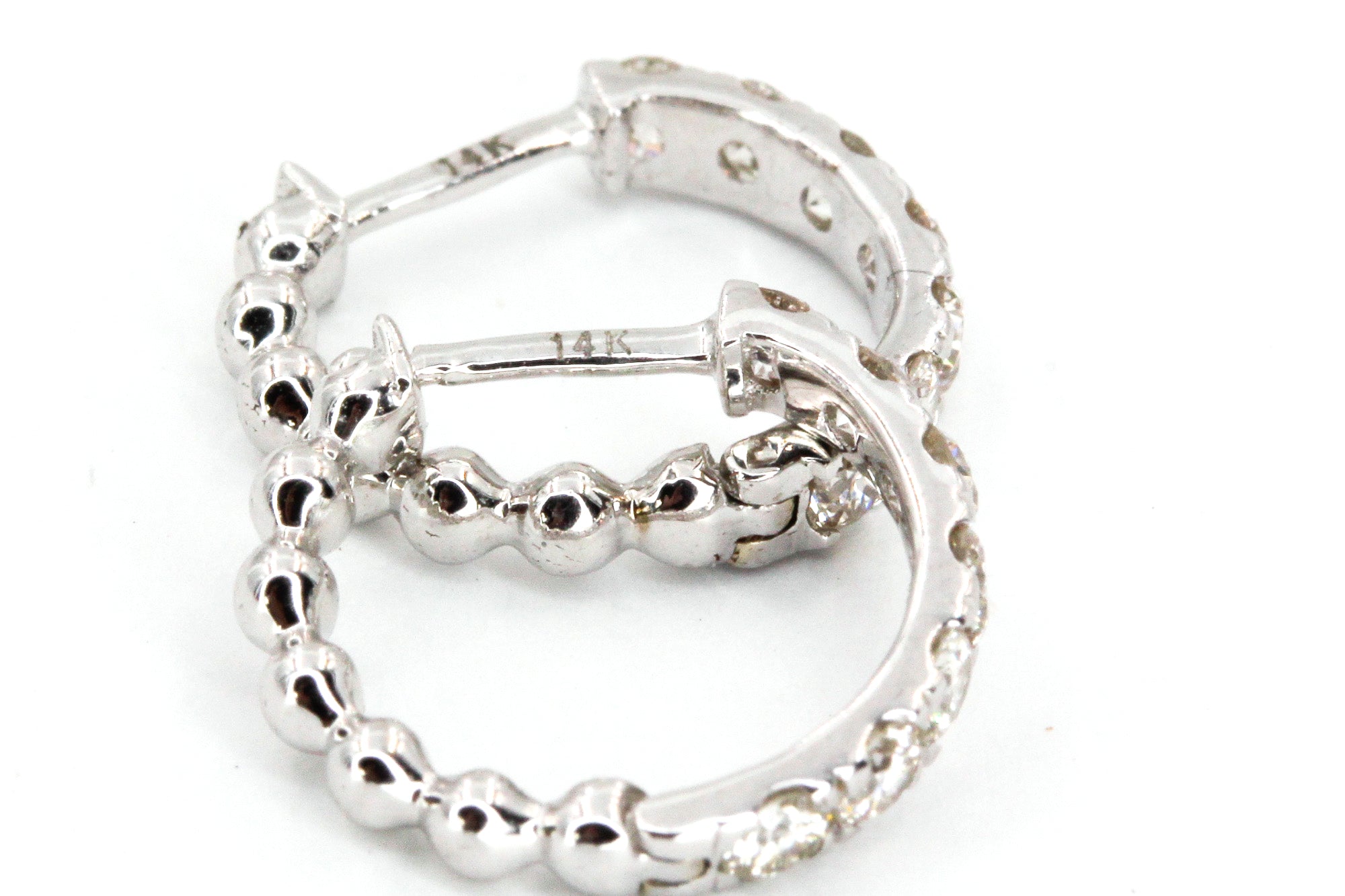 Diamond Huggie Earrings - 14k White Gold - 12mm - 0.14ctw