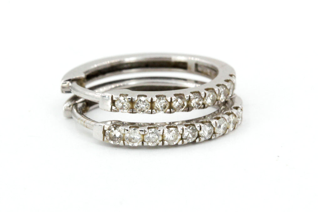 Diamond Huggie Earrings - 10k White Gold - 0.21ctw - 14mm