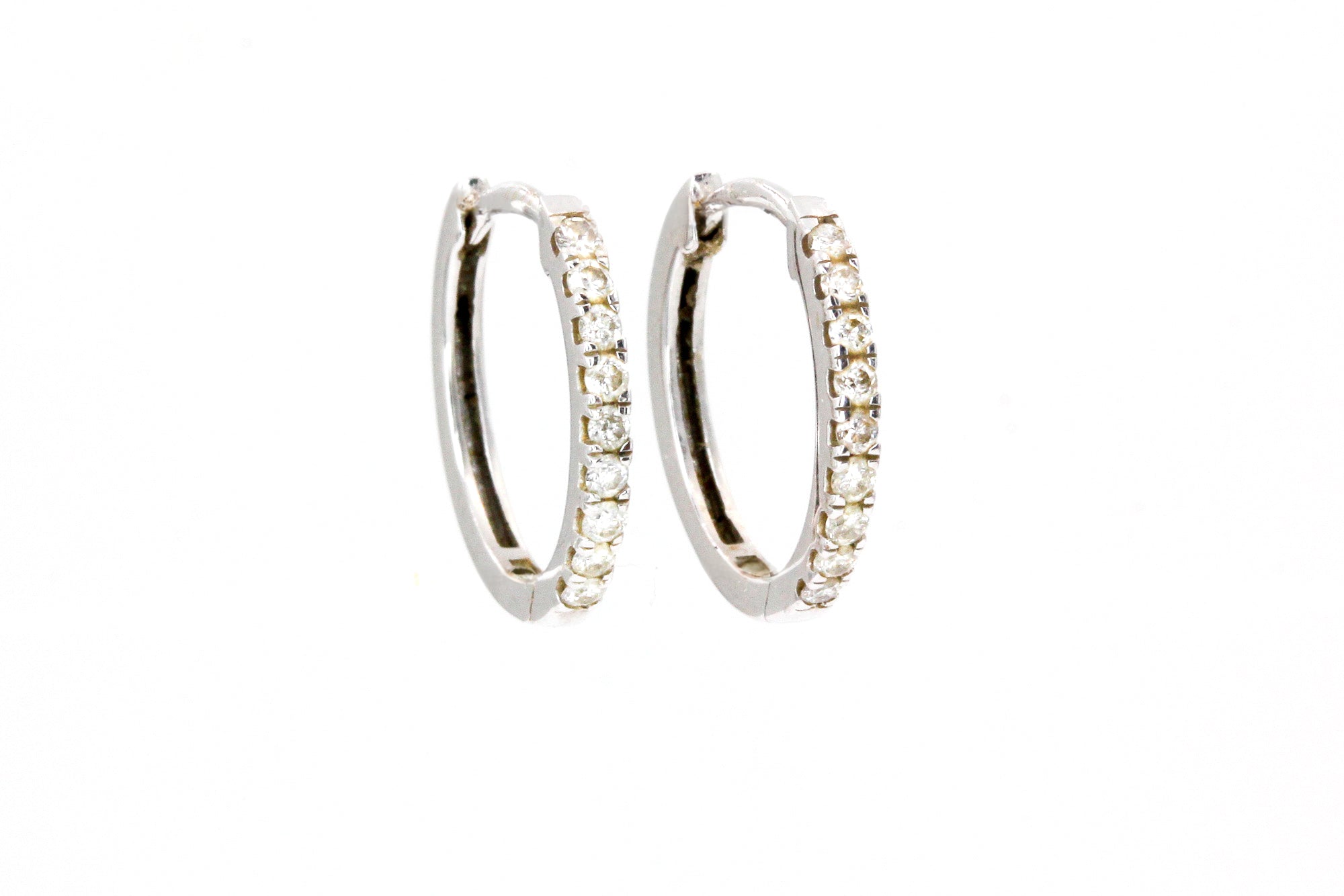 Diamond Huggie Earrings - 10k White Gold - 0.21ctw - 14mm