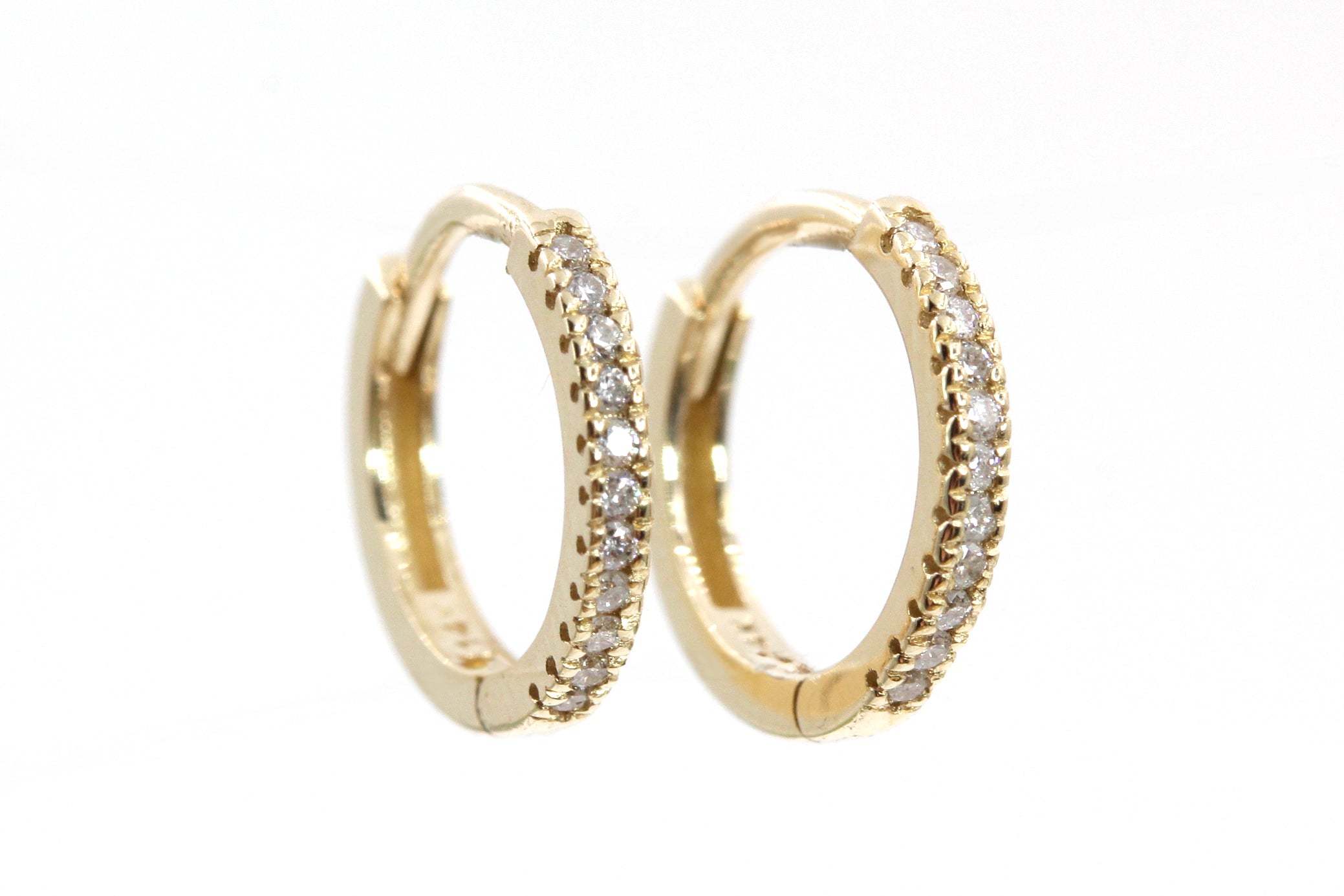 Diamond Huggie Earrings - 14k Gold - 11mm - 0.10ctw