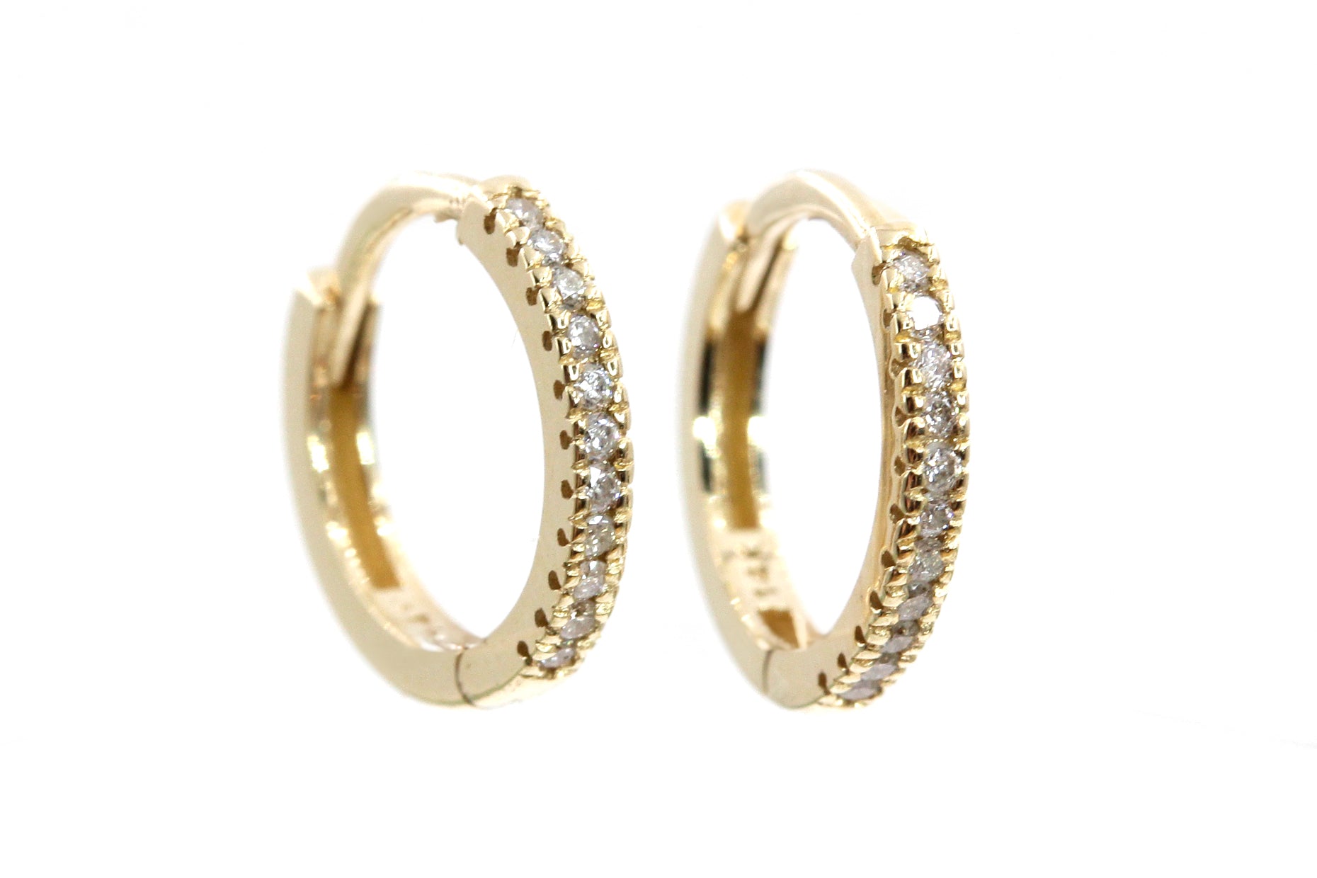 Diamond Huggie Earrings - 14k Gold - 11mm - 0.10ctw