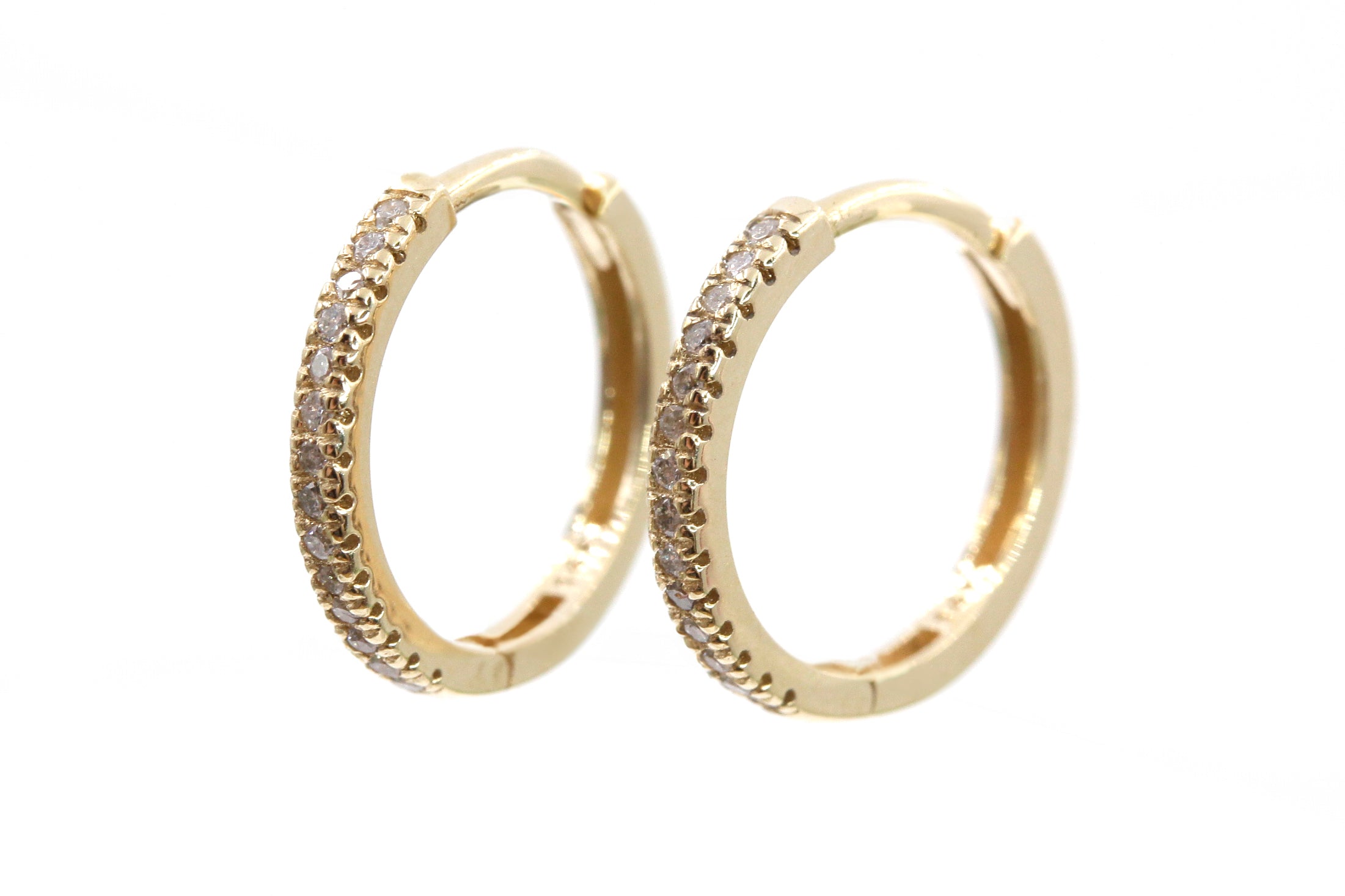 Diamond Huggie Earrings - 14k Gold - 12mm - 0.10ctw