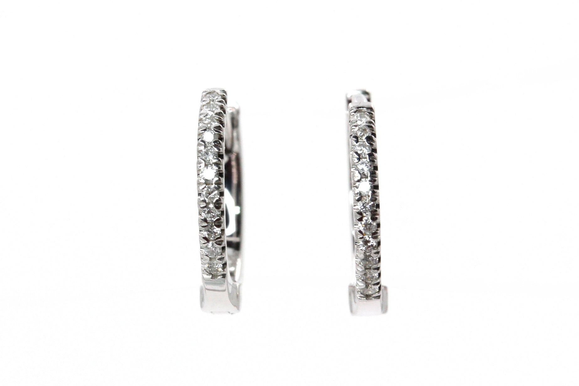 Diamond Huggie Earrings - 14k White Gold - 12mm - 0.07ctw