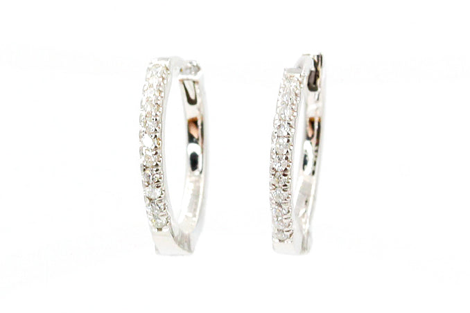 Diamond Huggie Earrings - 14k White Gold - 11.5mm - 0.09ctw