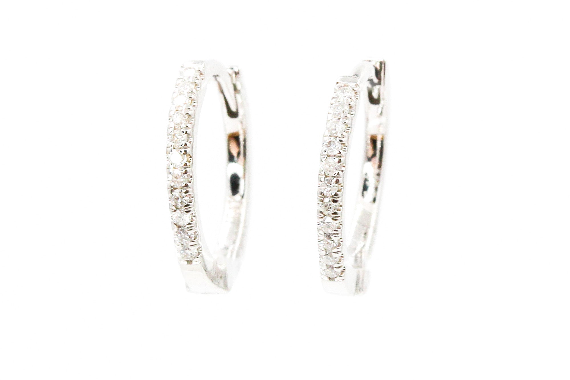 Diamond Huggie Earrings - 14k White Gold - 11.5mm - 0.09ctw