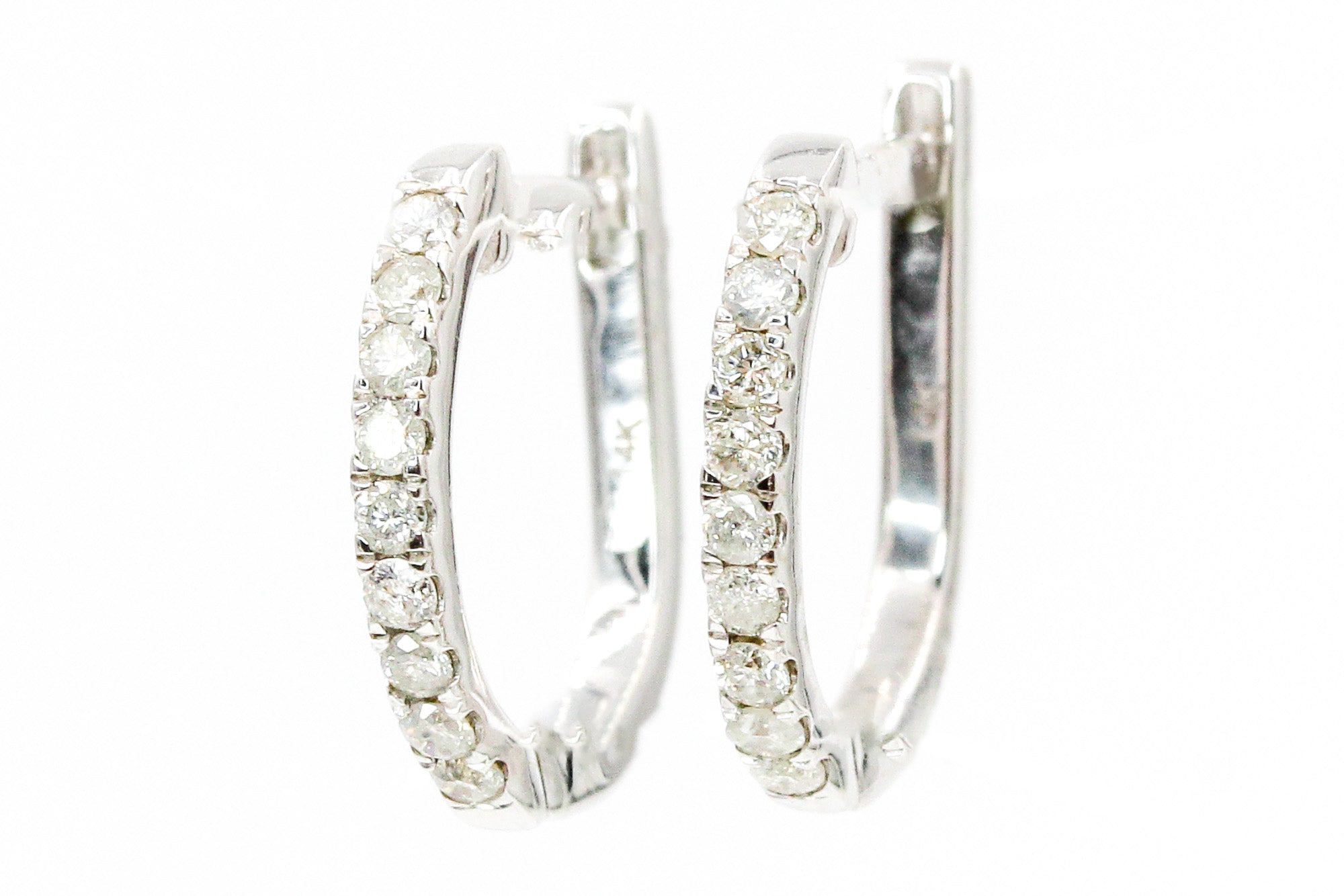Diamond Huggie Earrings - 14k White Gold - 12.5mm - 0.15ctw
