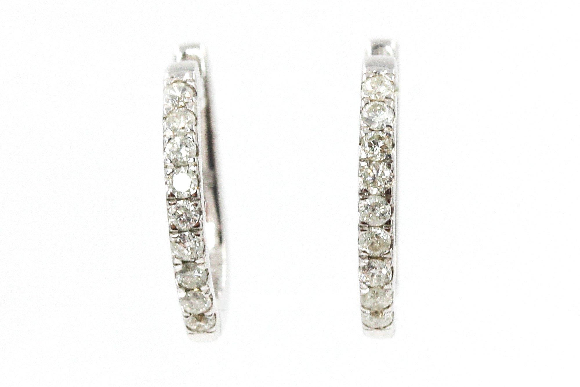 Diamond Huggie Earrings - 14k White Gold - 12.5mm - 0.15ctw