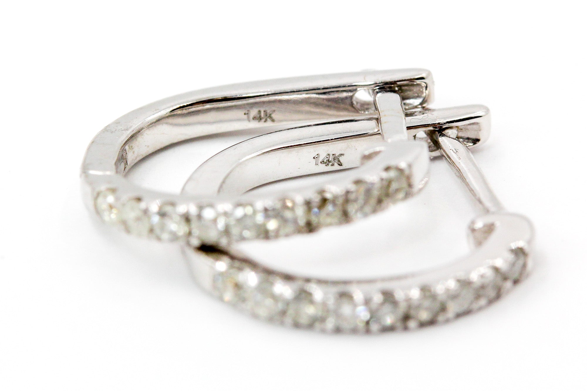 Diamond Huggie Earrings - 14k White Gold - 12.5mm - 0.15ctw
