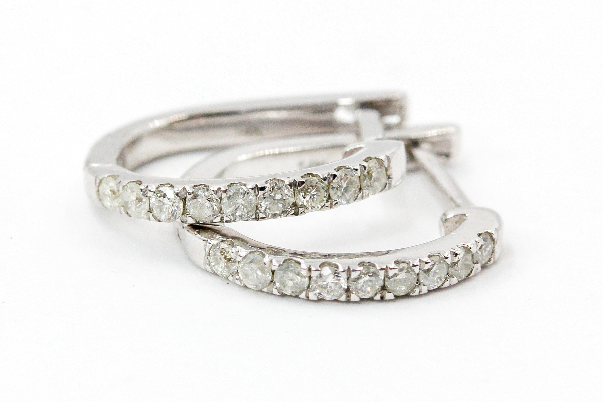 Diamond Huggie Earrings - 14k White Gold - 12.5mm - 0.15ctw