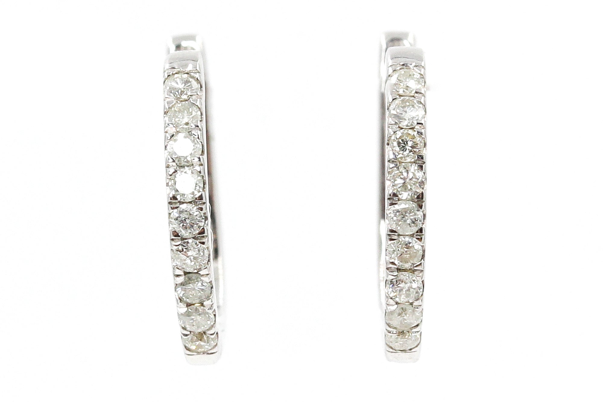 Diamond Huggie Earrings - 14k White Gold - 12.5mm - 0.15ctw