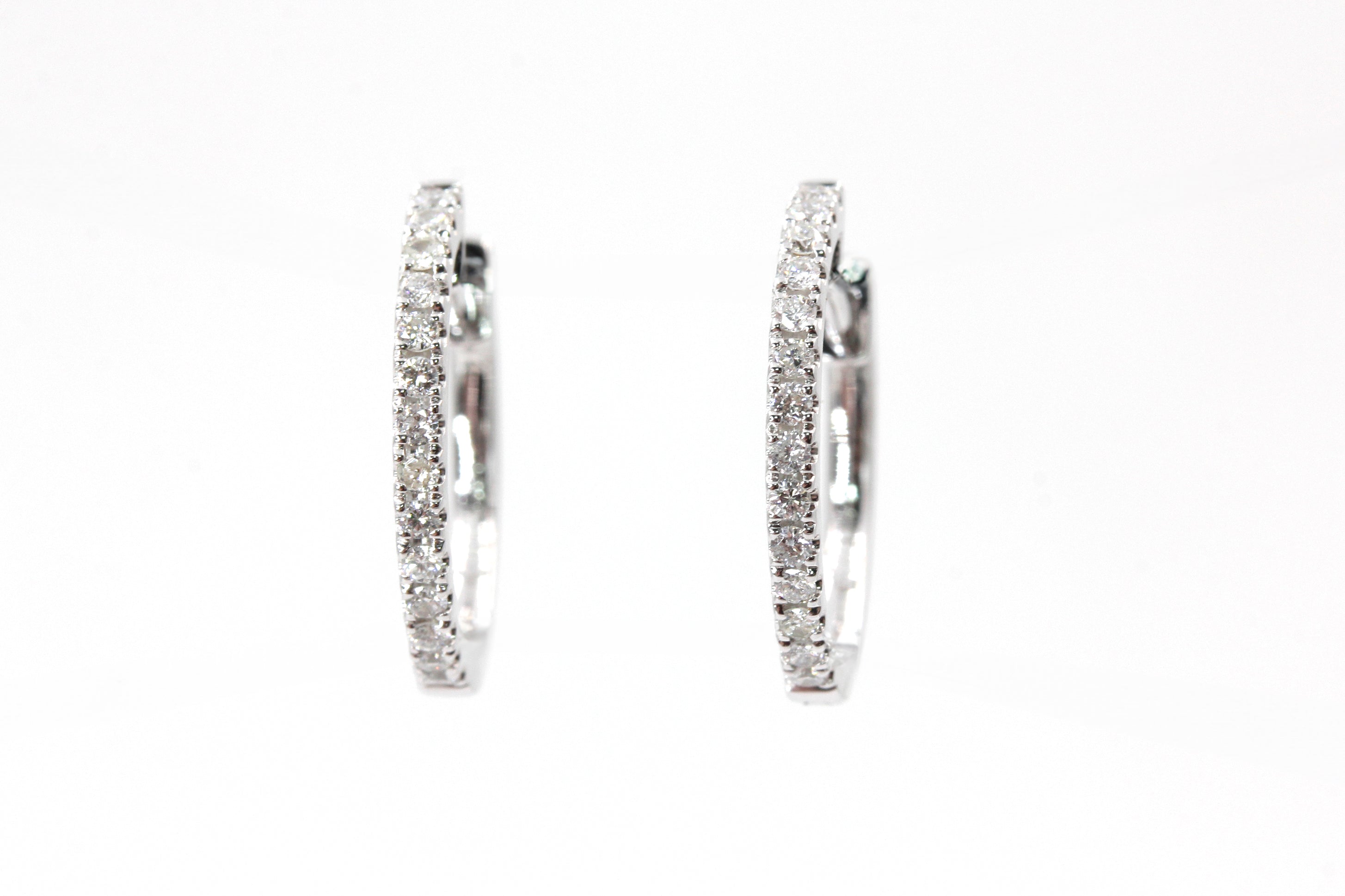 Diamond Huggie Earrings - 14k White Gold - 17mm - 0.25ctw