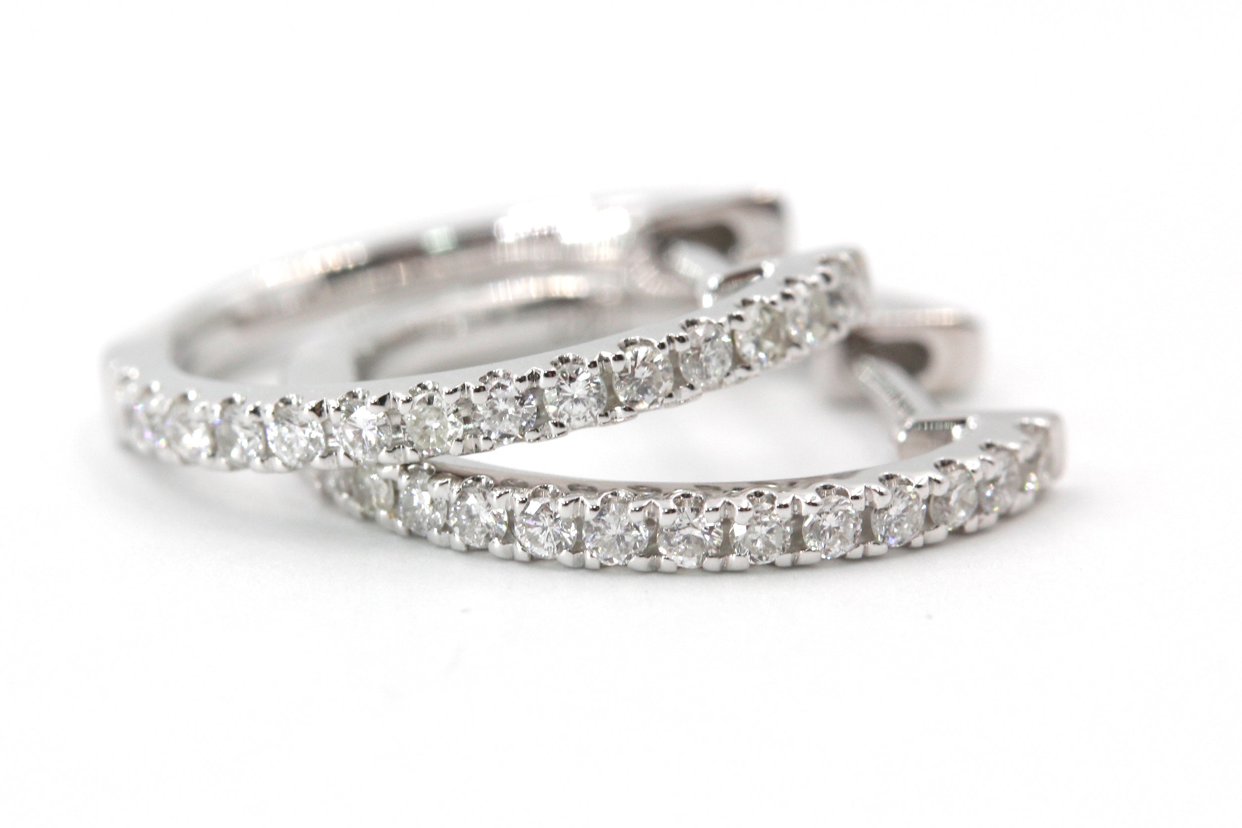 Diamond Huggie Earrings - 14k White Gold - 17mm - 0.25ctw