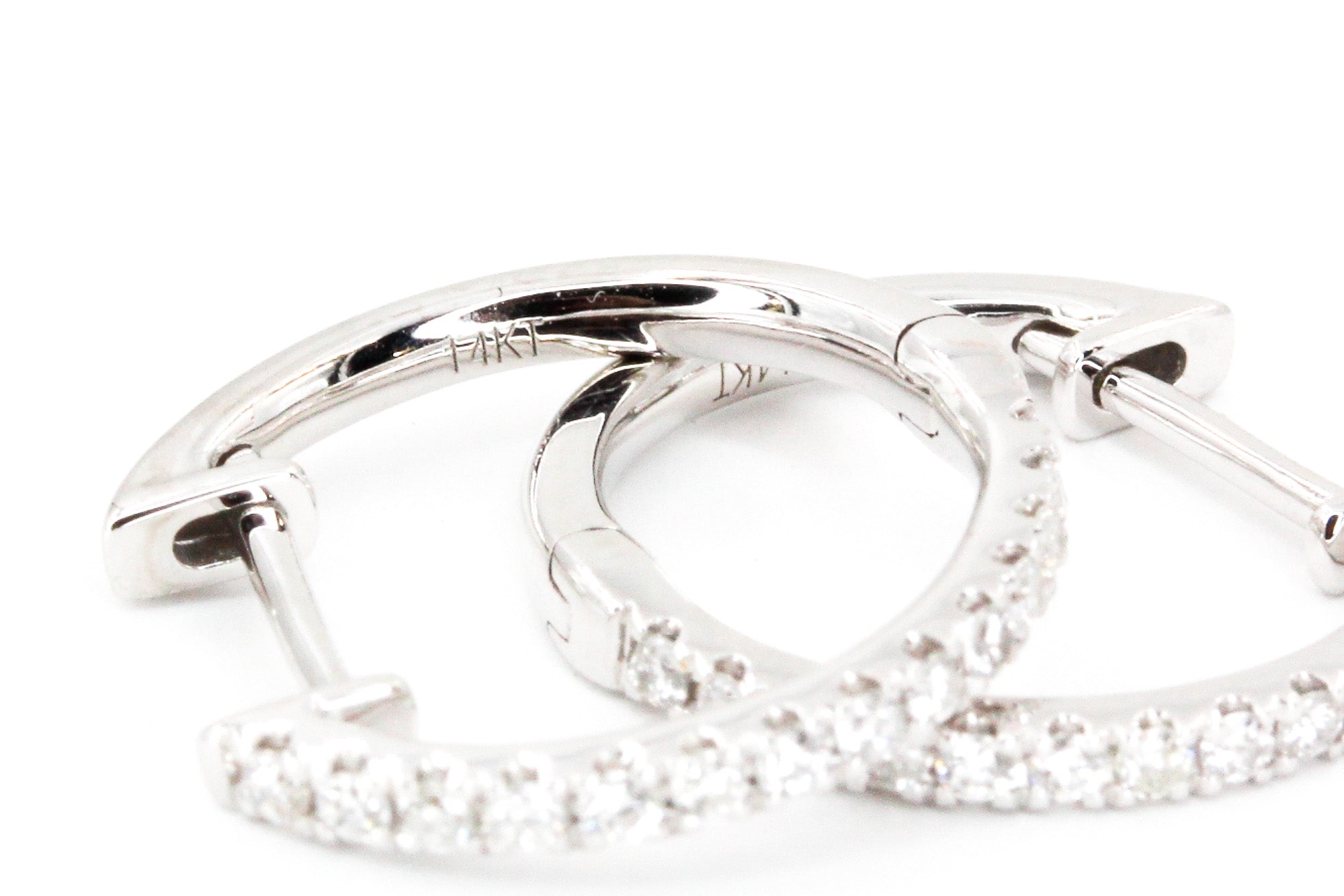Diamond Huggie Earrings - 14k White Gold - 17mm - 0.25ctw