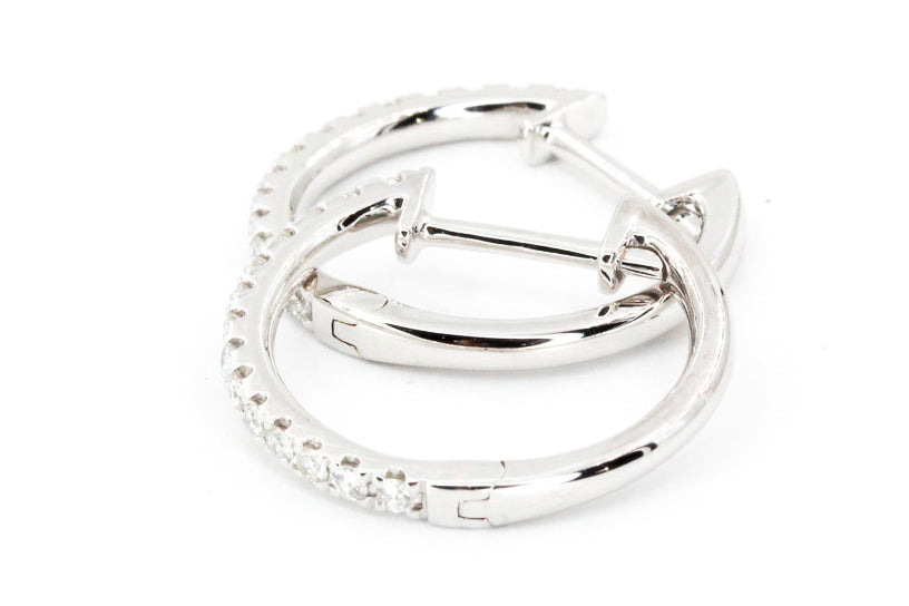 Diamond Huggie Earrings - 14k White Gold - 17mm - 0.25ctw