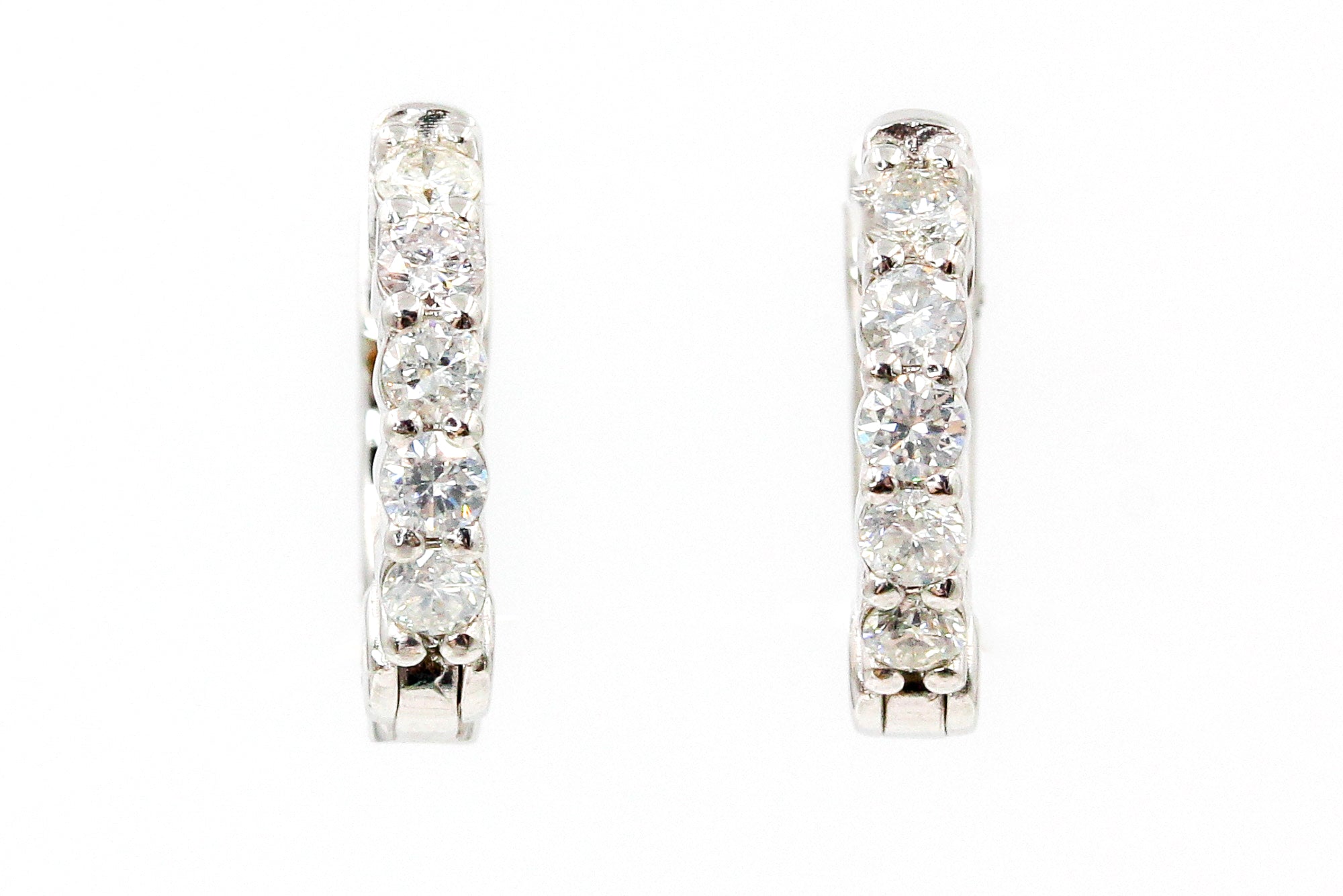 Diamond Huggie Earrings - 14k White Gold - 13mm - 0.45ctw