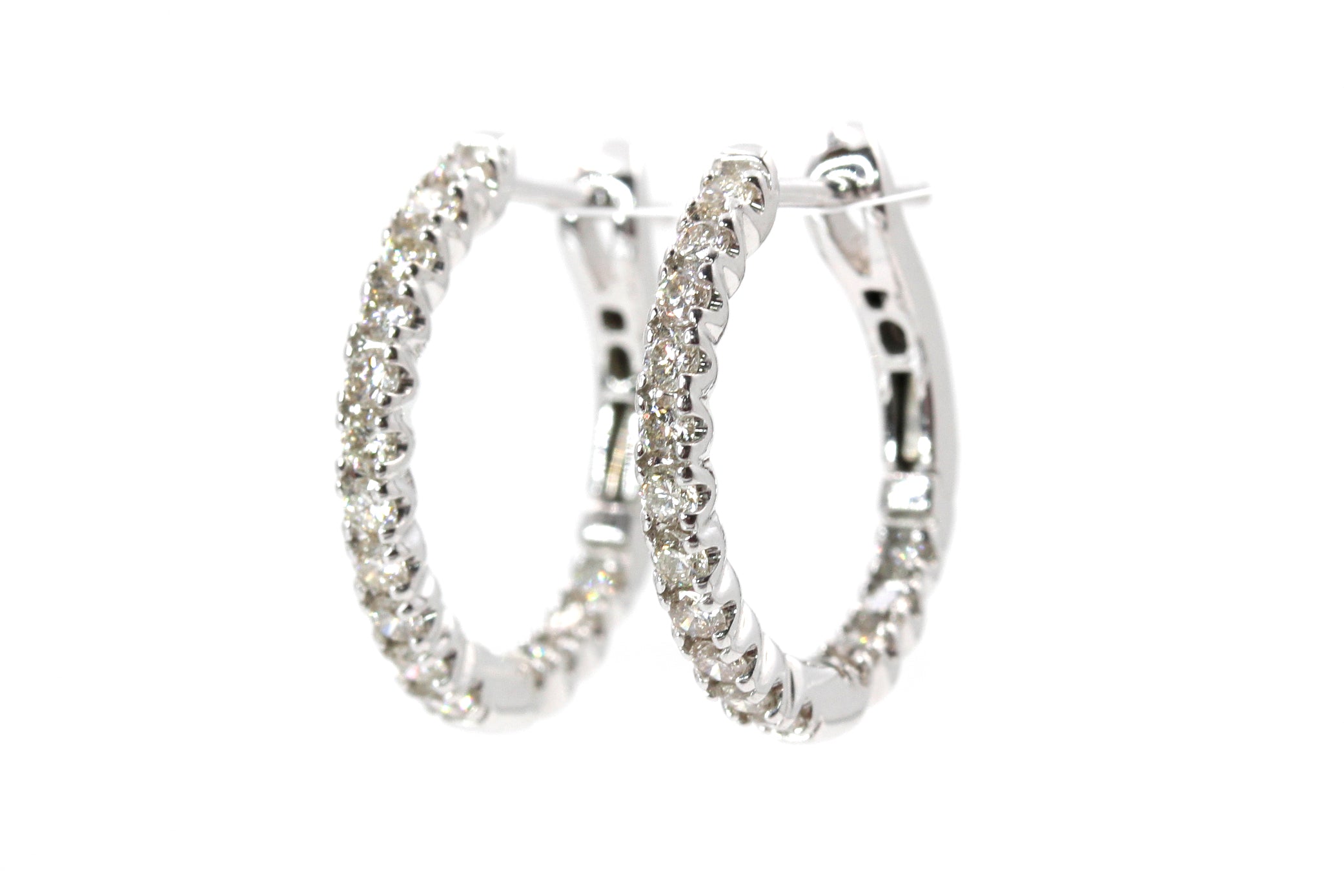 Diamond Huggie Earrings - 14k White Gold - 17mm - 0.75ctw