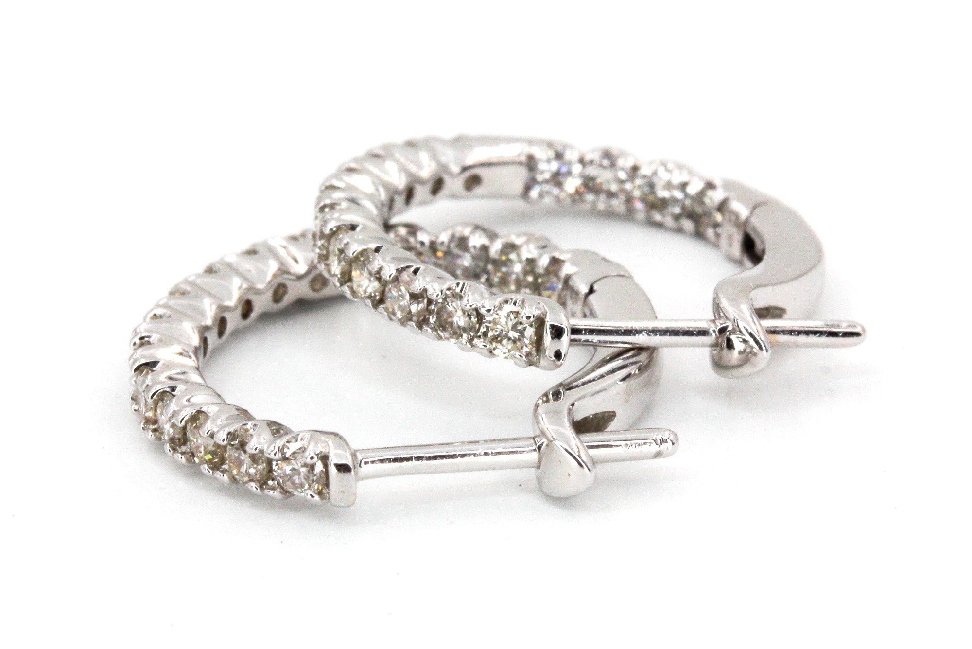 Diamond Huggie Earrings - 14k White Gold - 17mm - 0.75ctw