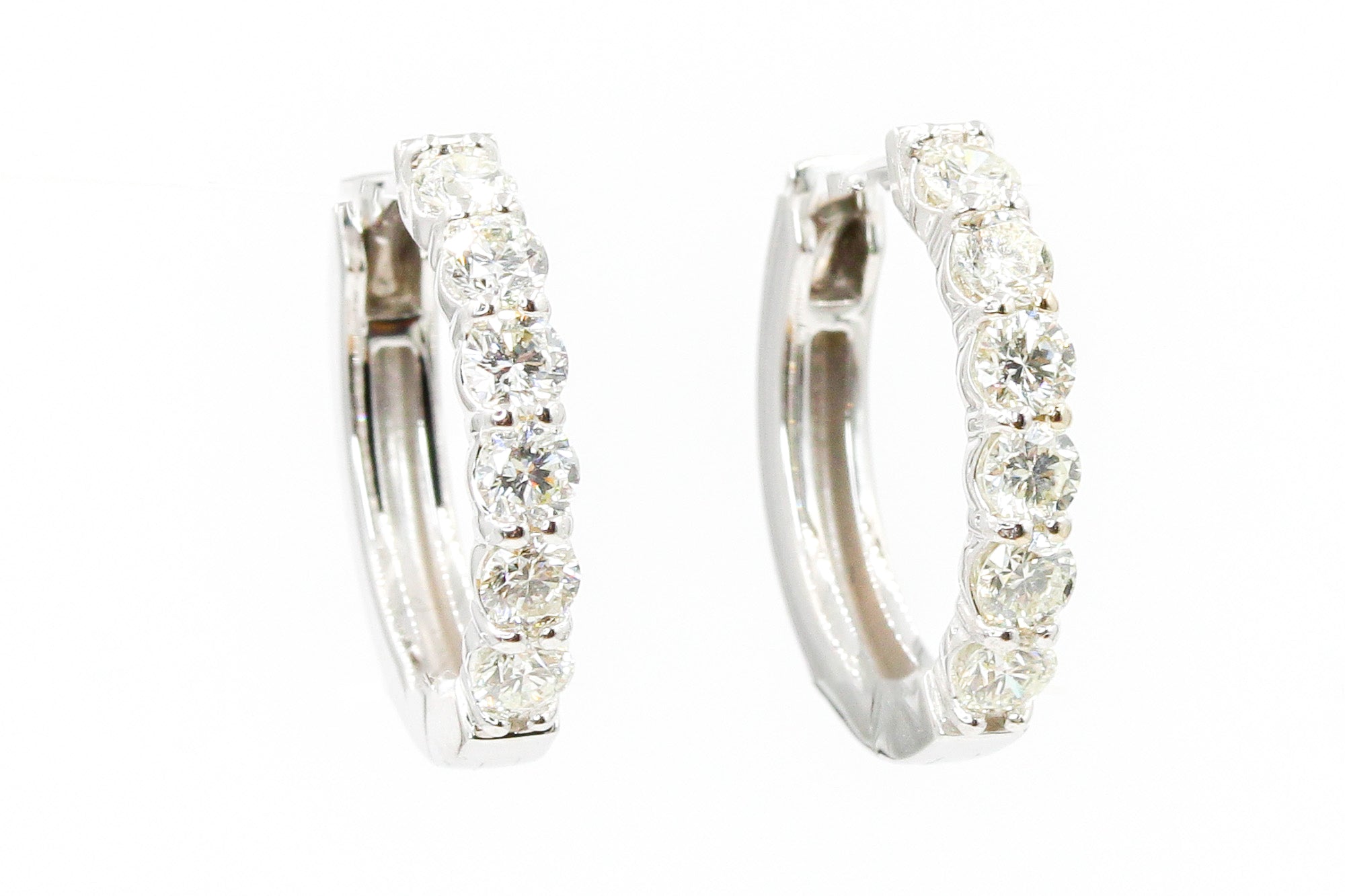 Diamond Huggie Earrings - 14k White Gold - 14mm - 0.91ctw