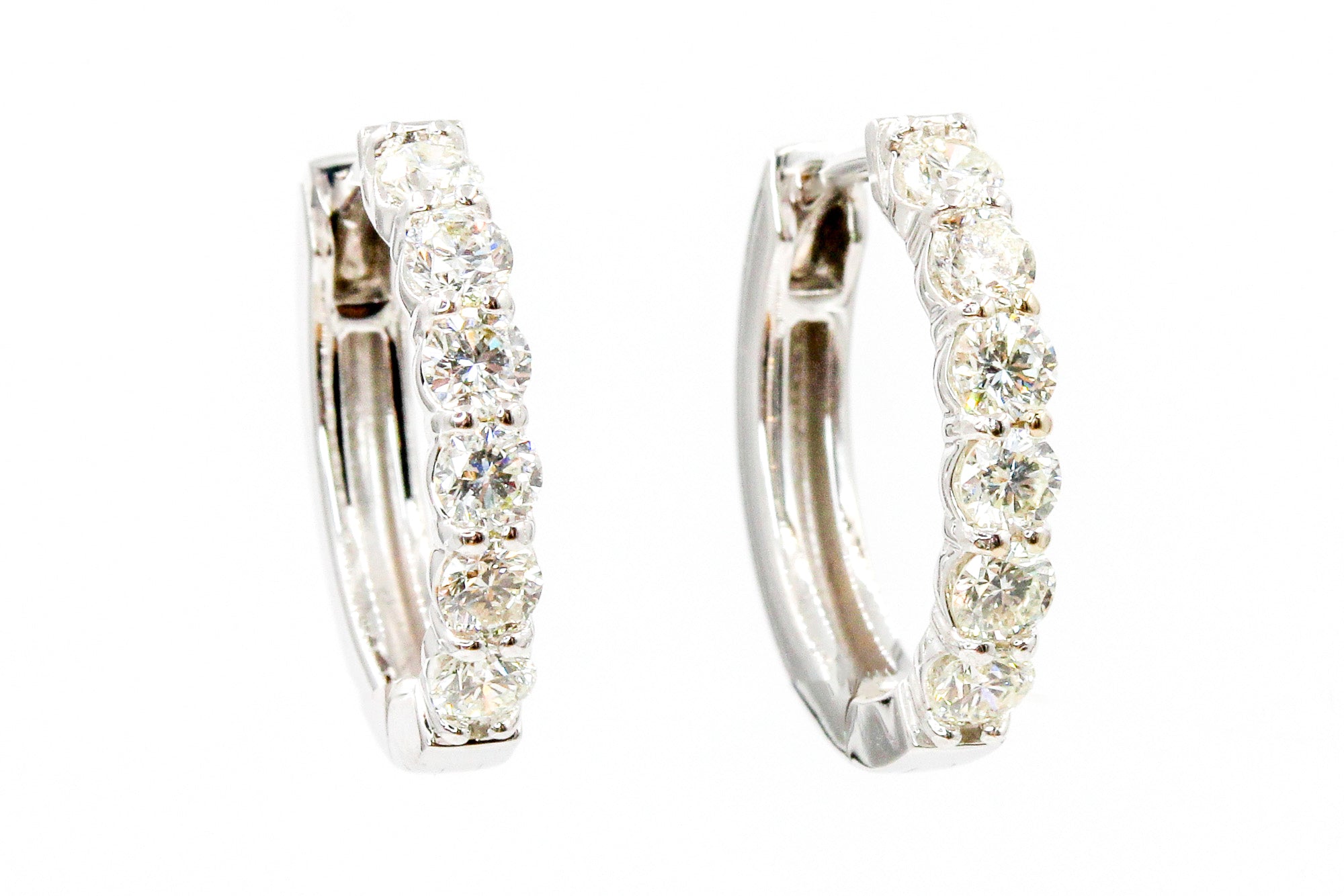 Diamond Huggie Earrings - 14k White Gold - 14mm - 0.91ctw