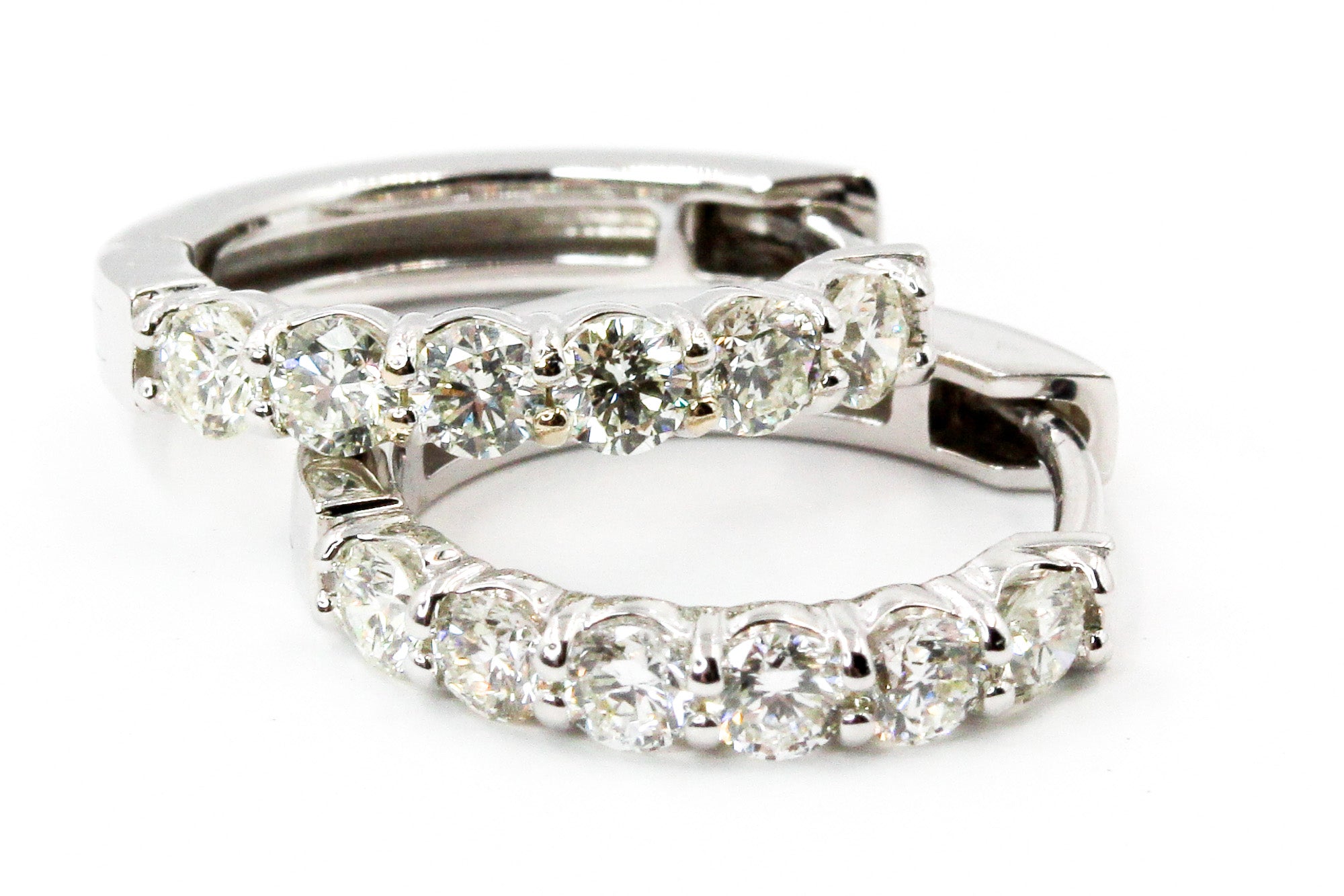 Diamond Huggie Earrings - 14k White Gold - 14mm - 0.91ctw