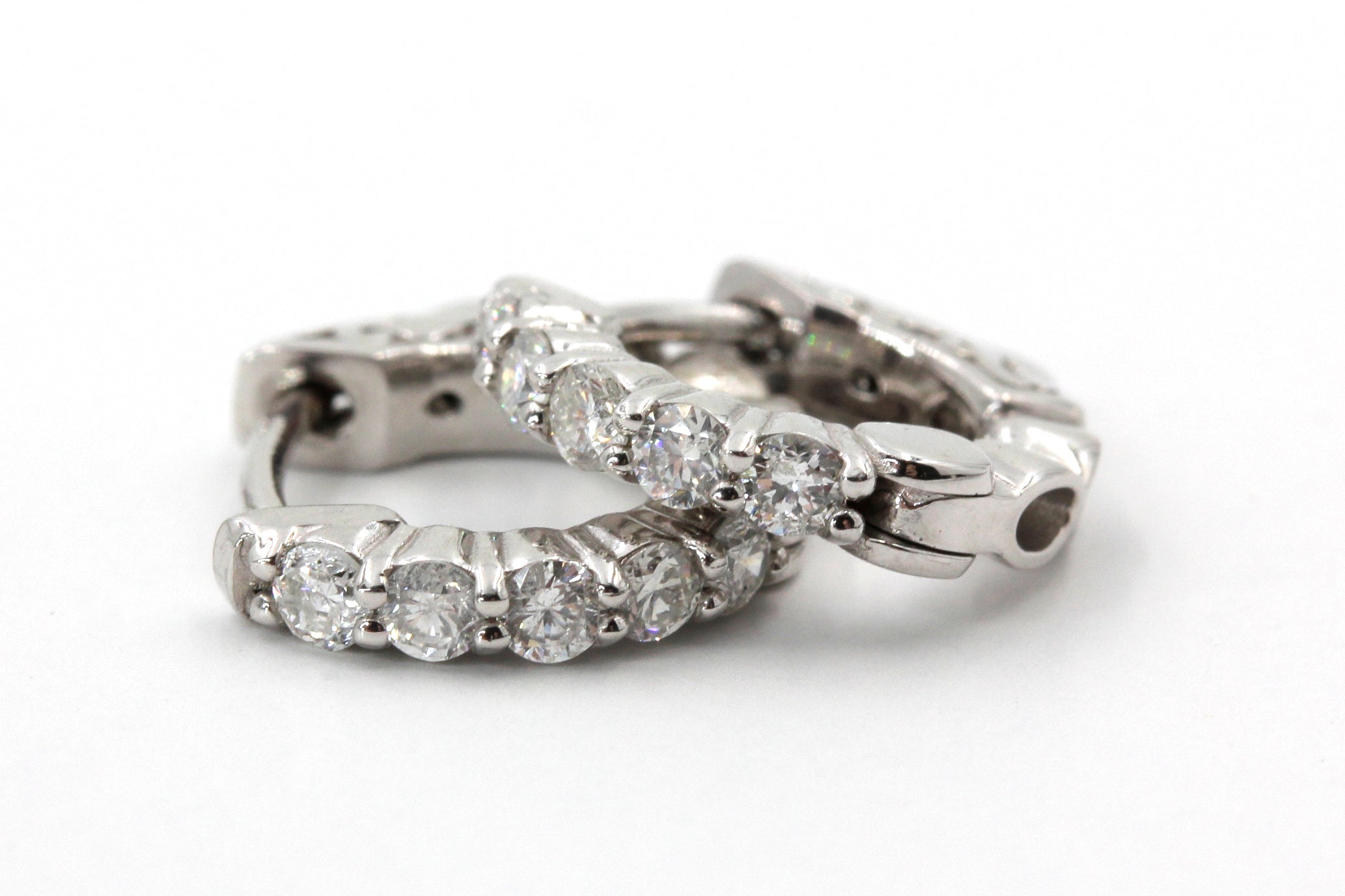 Diamond Huggie Earrings - 14k White Gold - 15mm - 1.00ctw