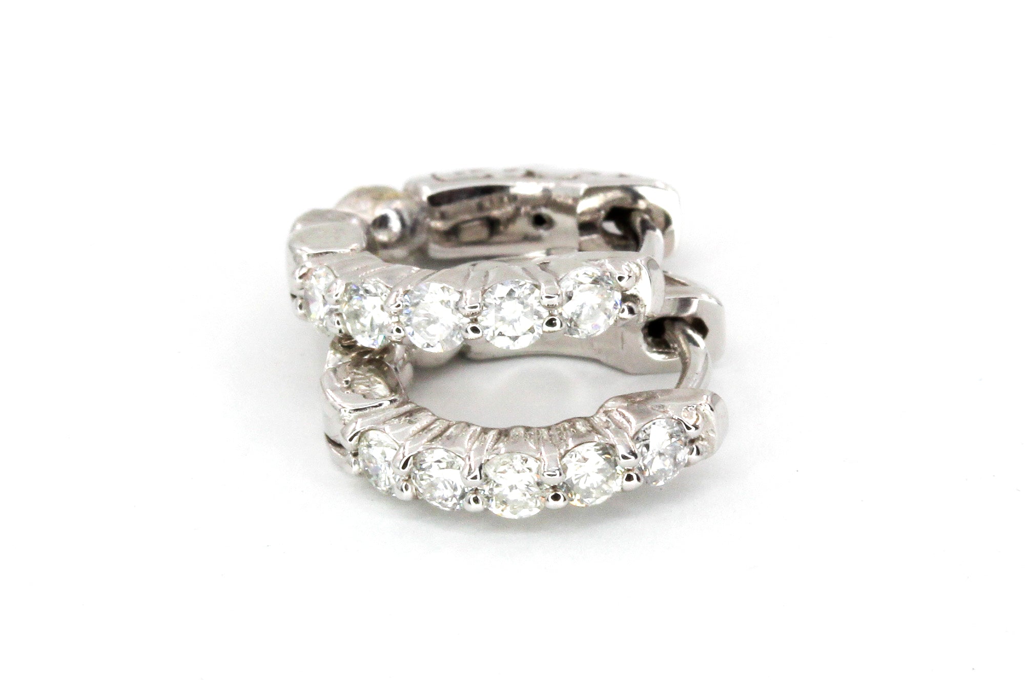 Diamond Huggie Earrings - 14k White Gold - 15mm - 1.00ctw